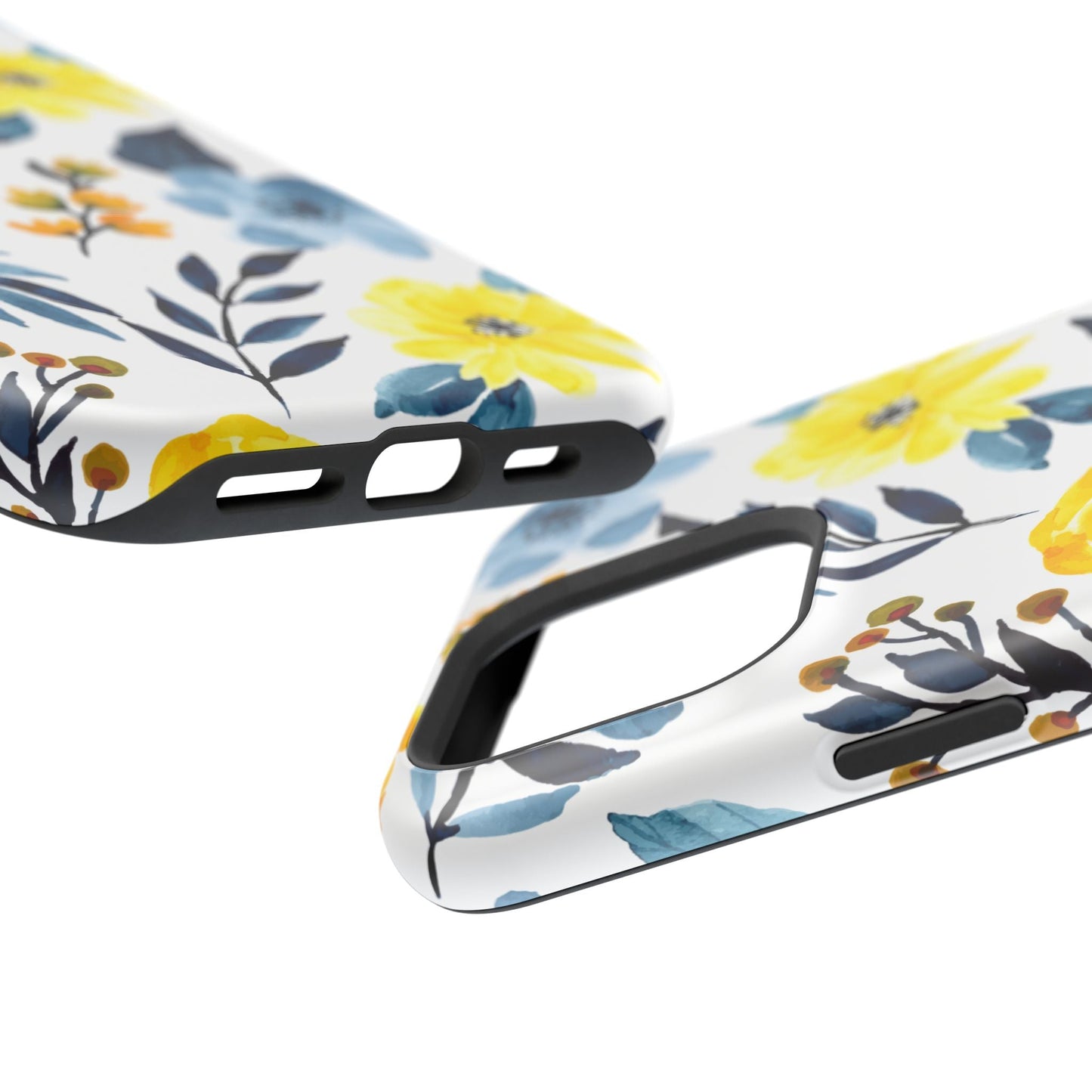 Golden Yellow & Sky Blue Floral – Watercolor Botanical MagSafe iPhone Case - BOGO Cases