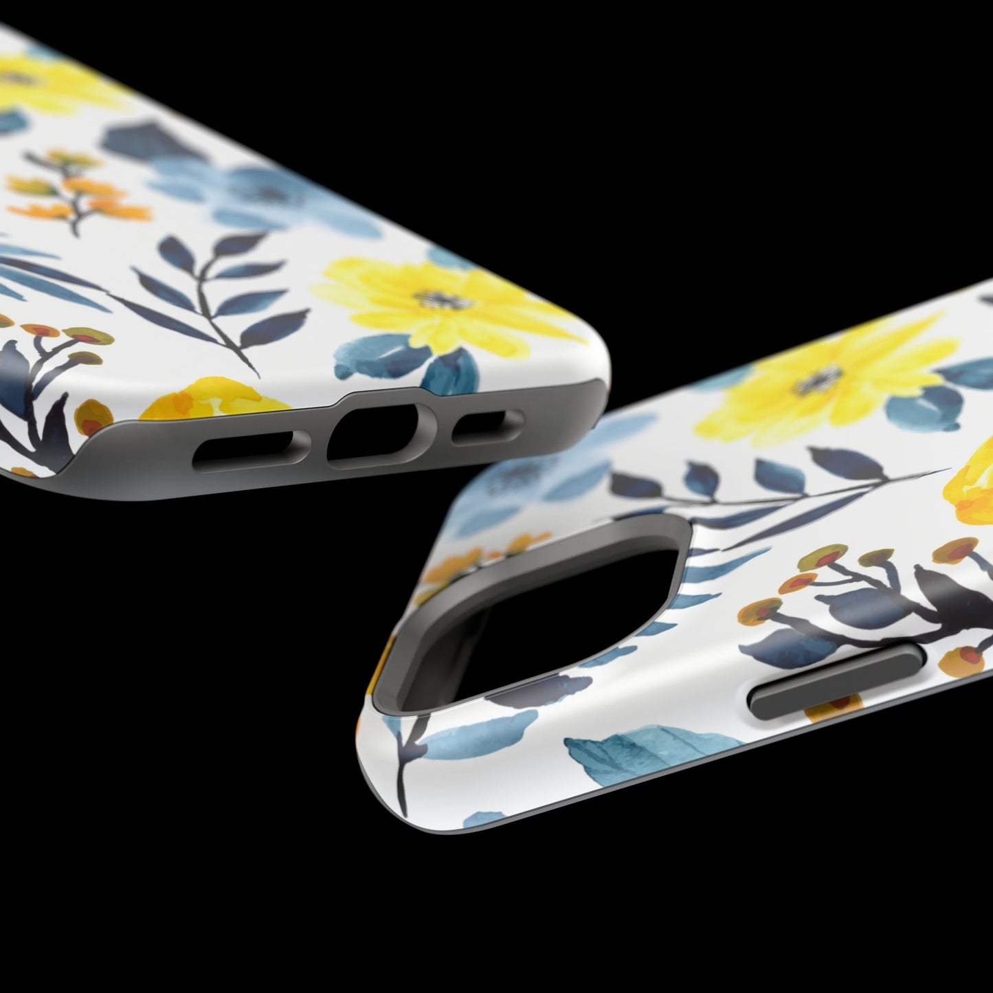 Golden Yellow & Sky Blue Floral – Watercolor Botanical MagSafe iPhone Case - BOGO Cases