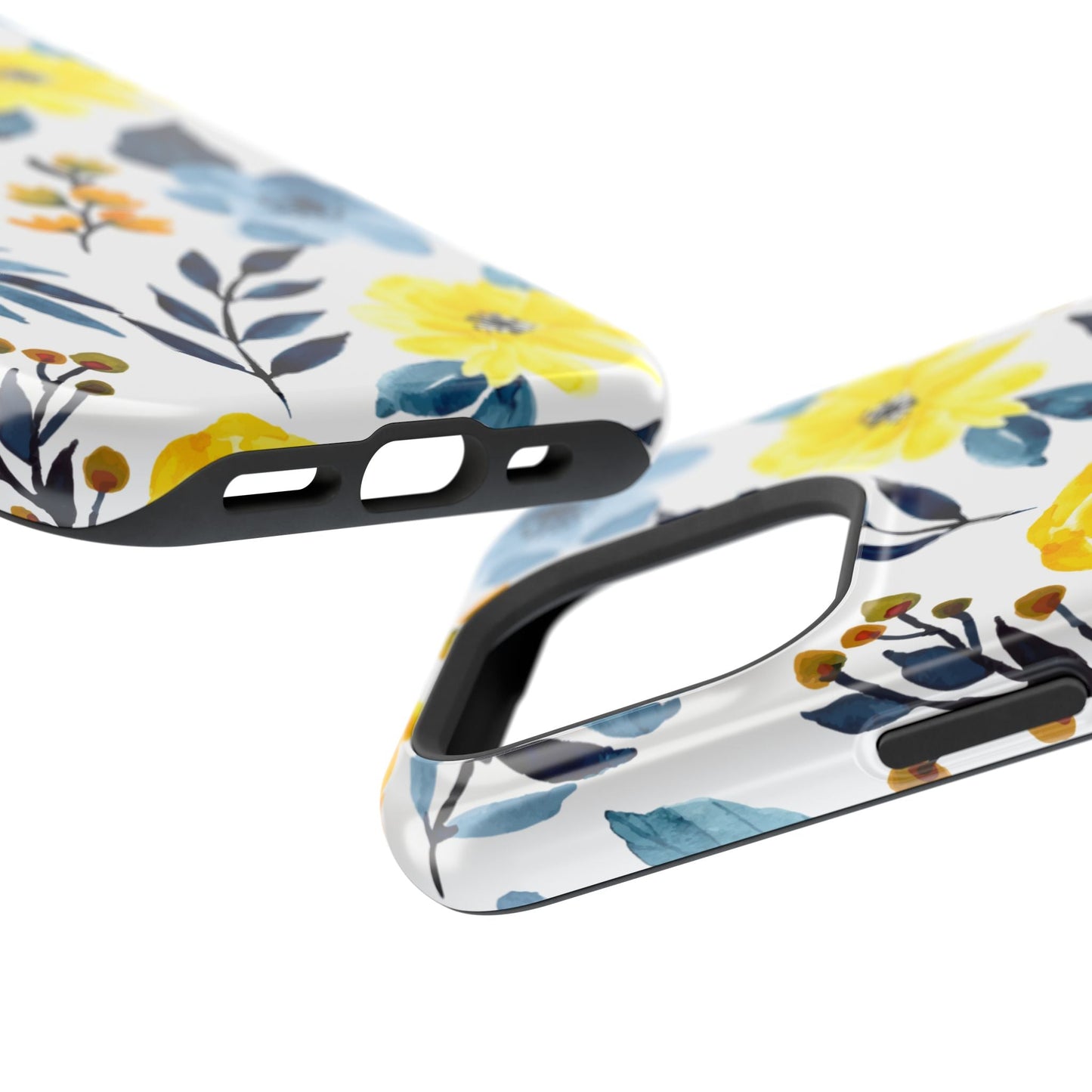 Golden Yellow & Sky Blue Floral – Watercolor Botanical MagSafe iPhone Case - BOGO Cases