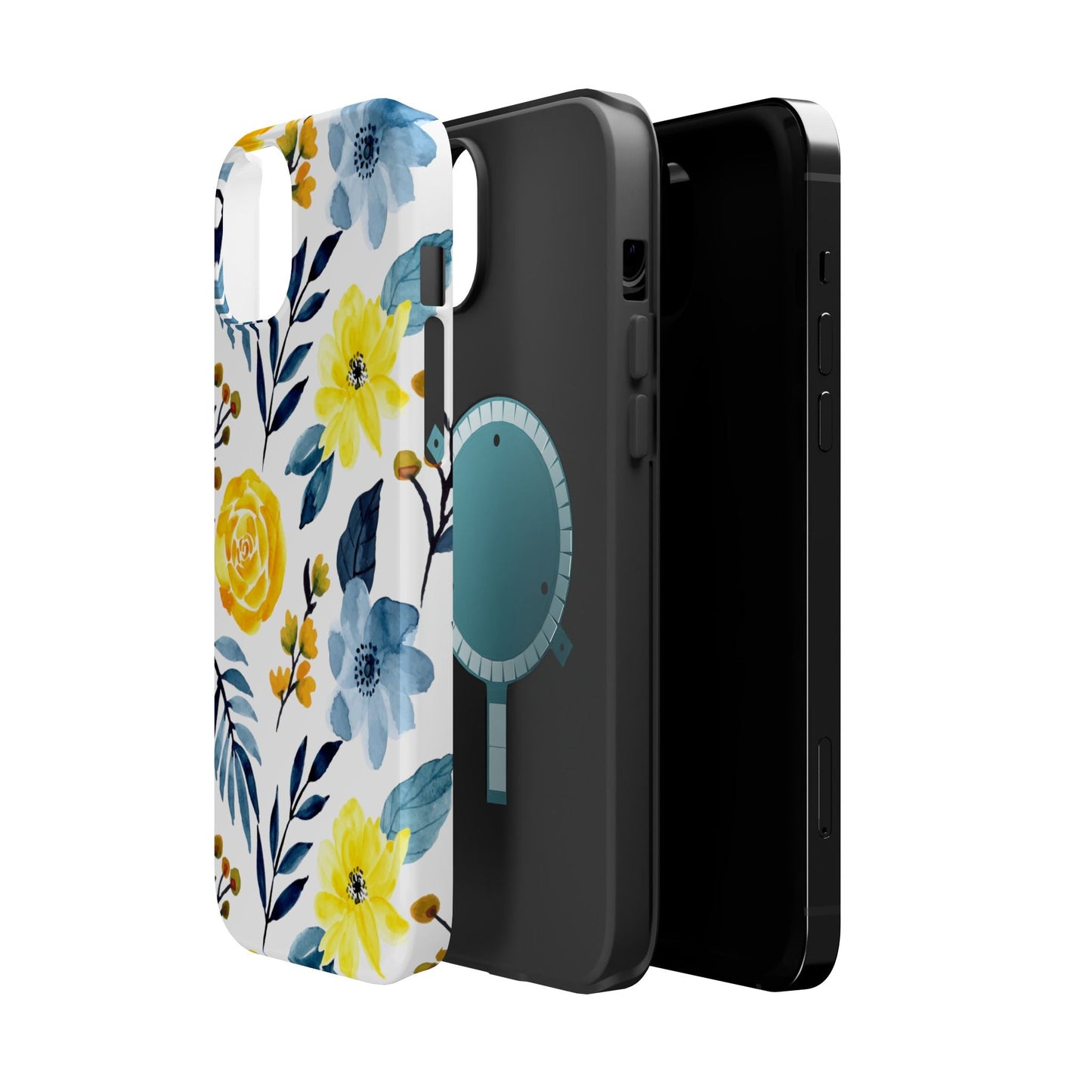 Golden Yellow & Sky Blue Floral – Watercolor Botanical MagSafe iPhone Case - BOGO Cases