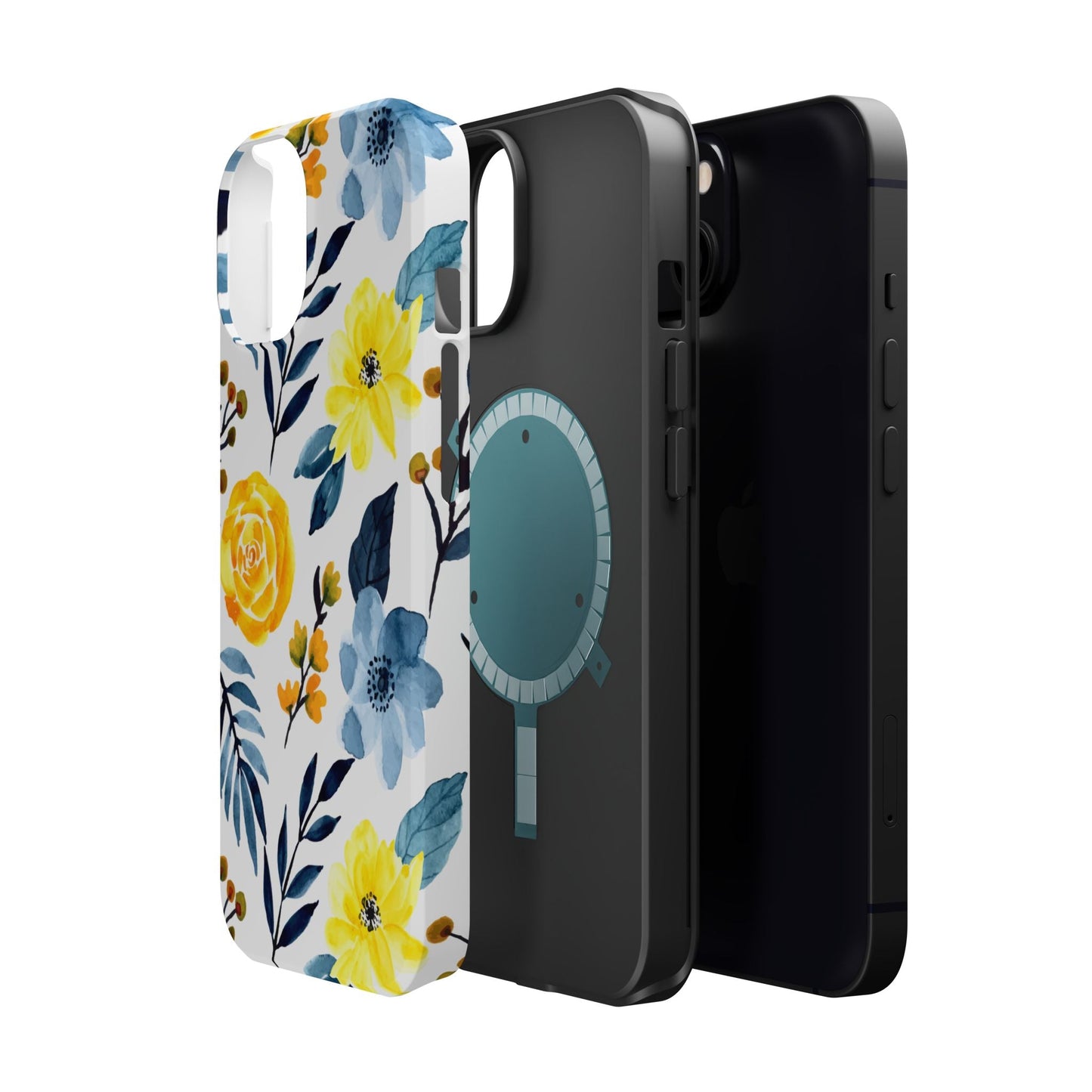 Golden Yellow & Sky Blue Floral – Watercolor Botanical MagSafe iPhone Case - BOGO Cases