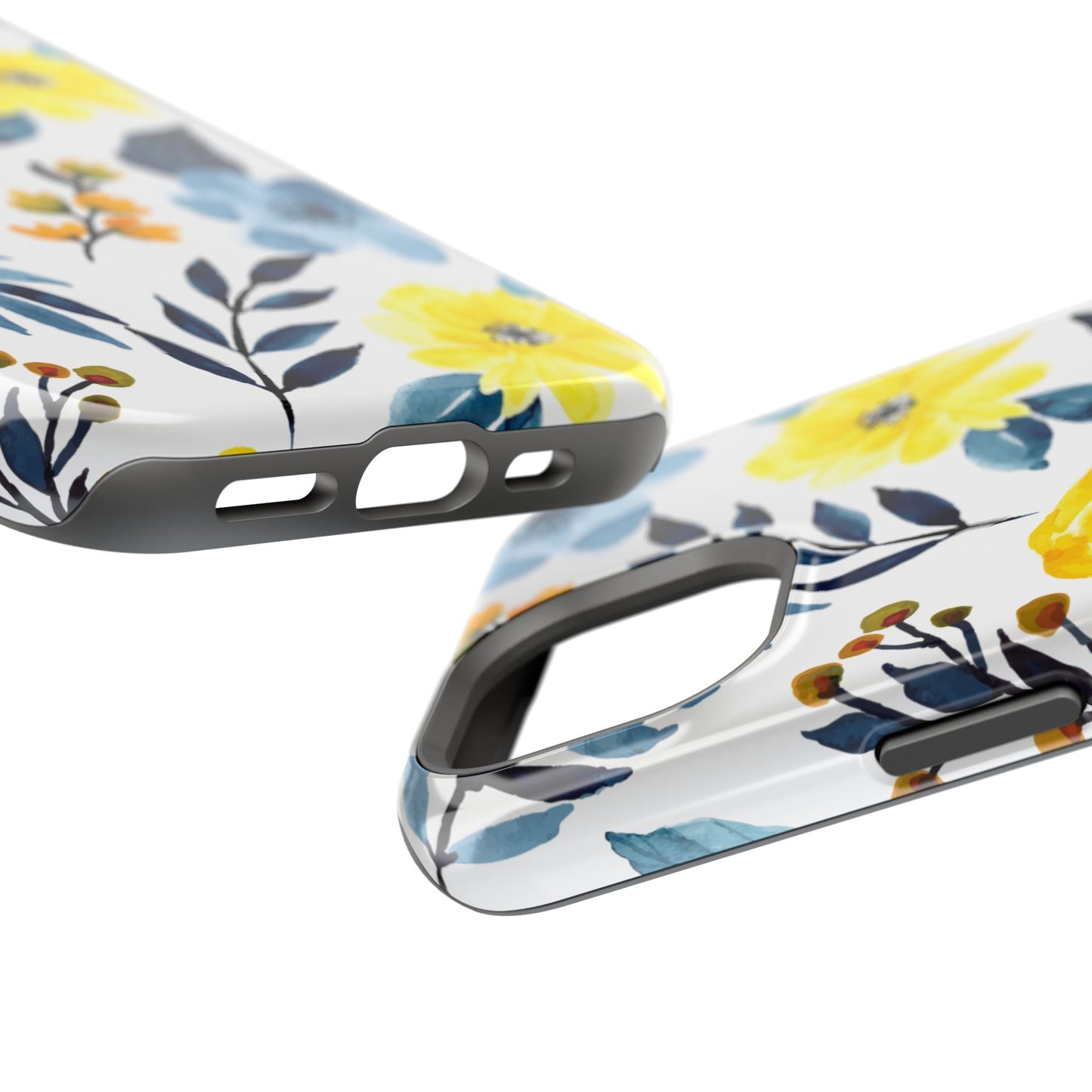 Golden Yellow & Sky Blue Floral – Watercolor Botanical MagSafe iPhone Case - BOGO Cases