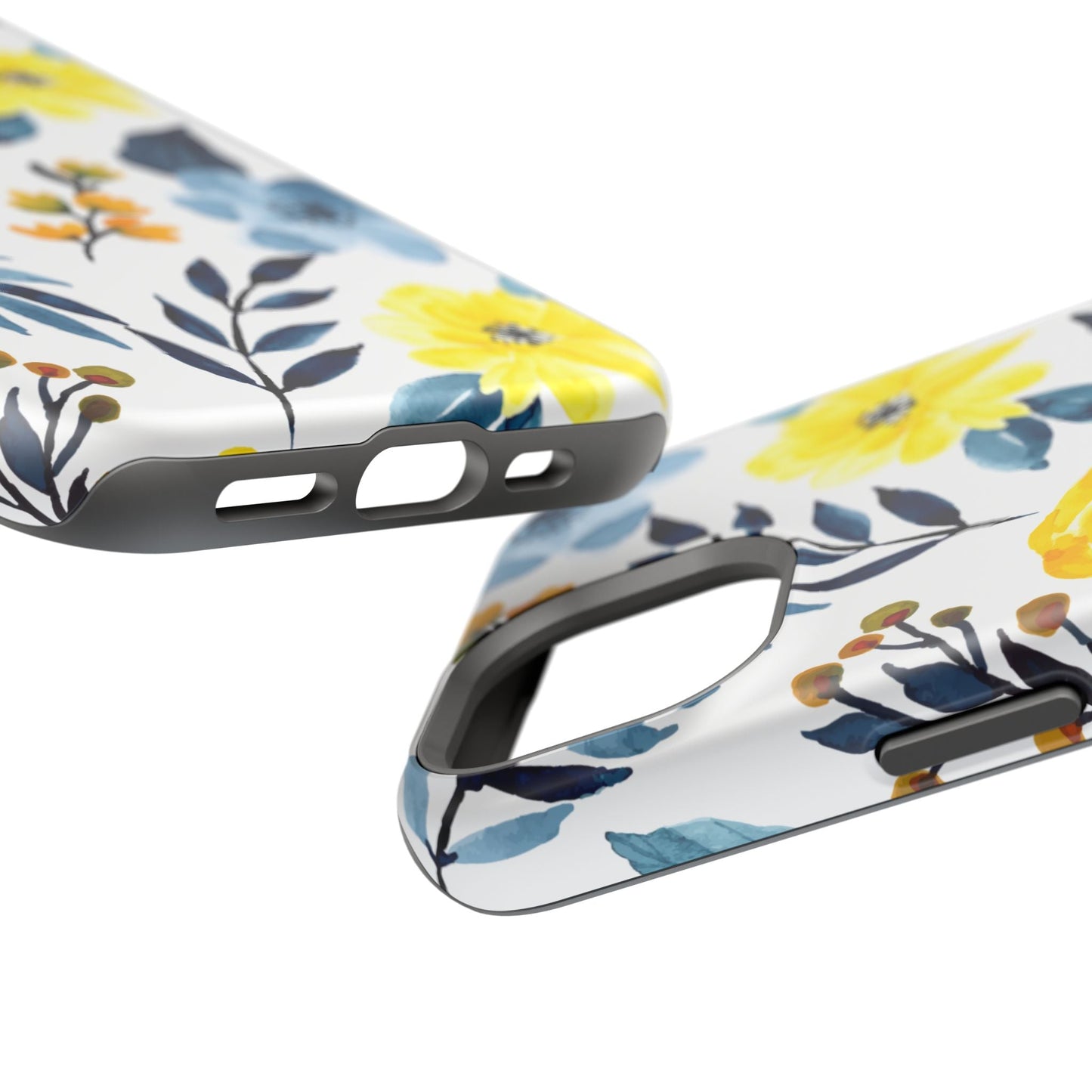 Golden Yellow & Sky Blue Floral – Watercolor Botanical MagSafe iPhone Case - BOGO Cases