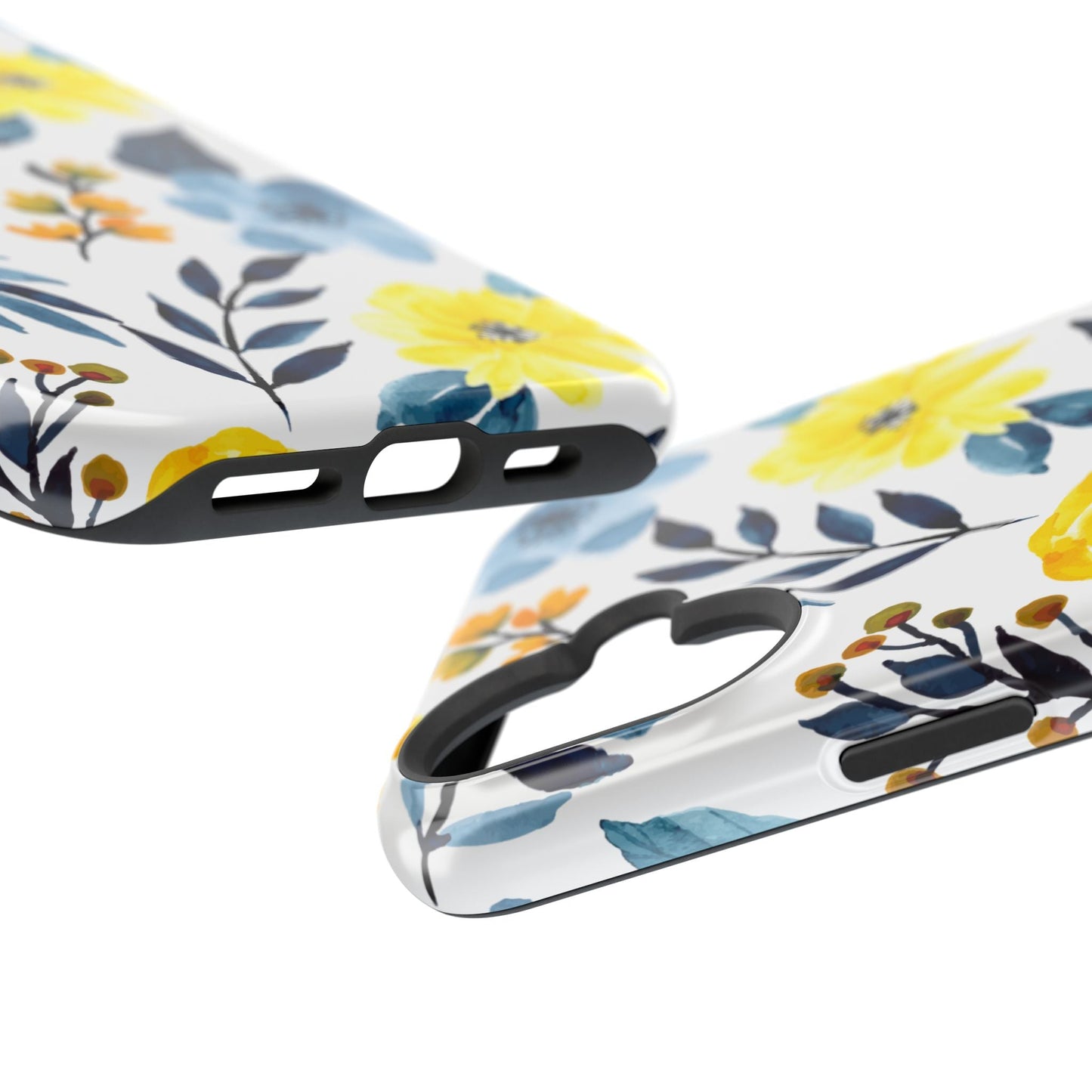 Golden Yellow & Sky Blue Floral – Watercolor Botanical MagSafe iPhone Case - BOGO Cases