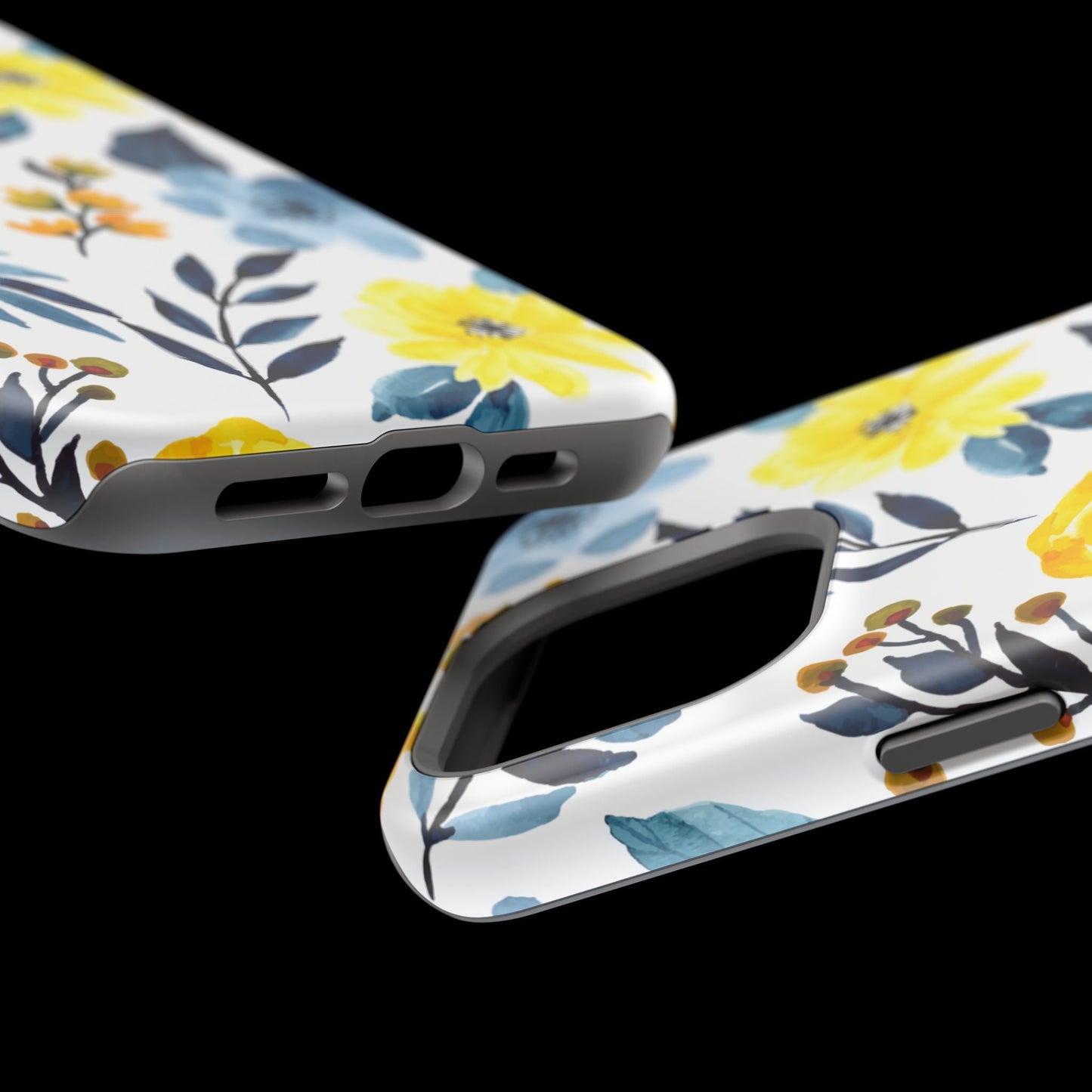 Golden Yellow & Sky Blue Floral – Watercolor Botanical MagSafe iPhone Case - BOGO Cases