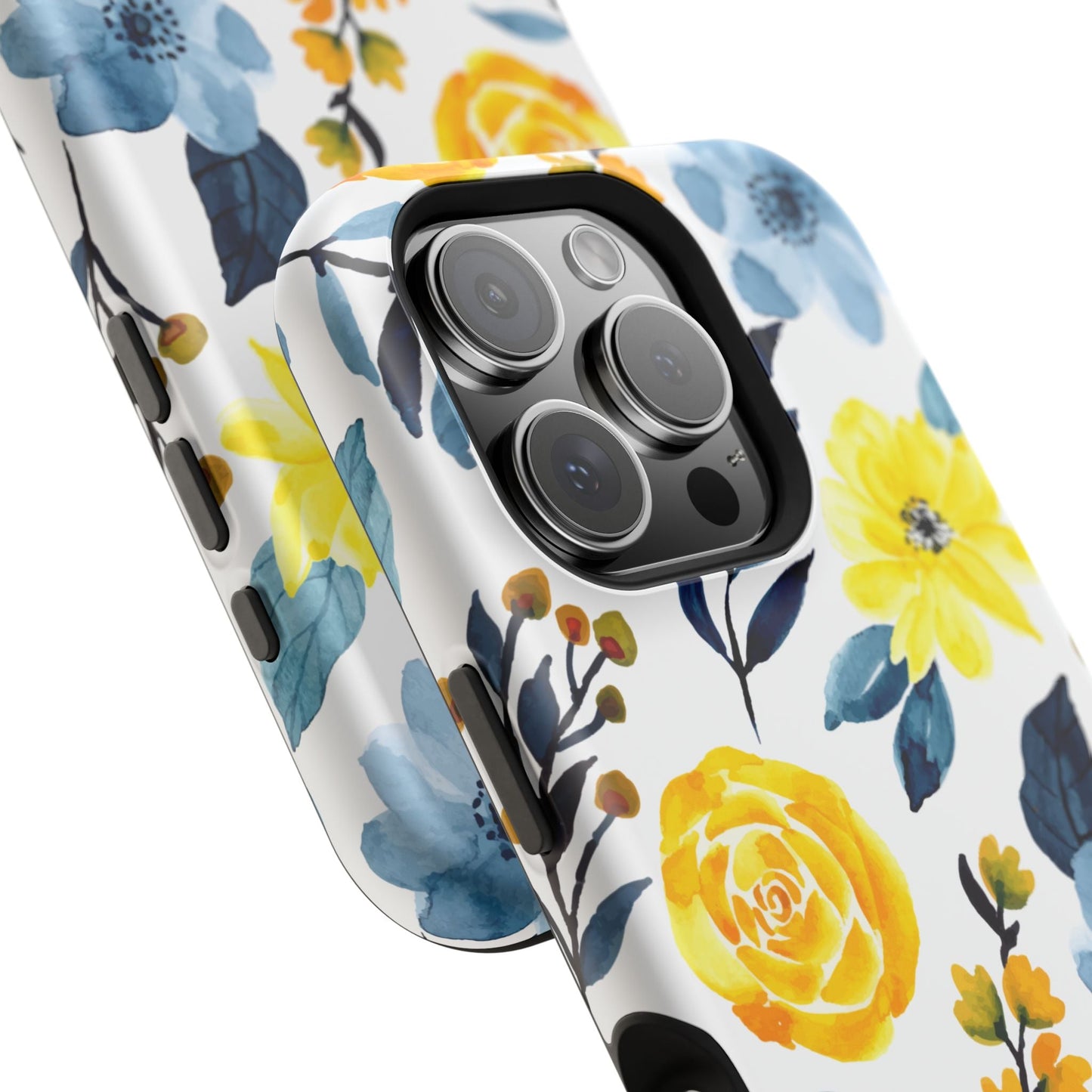 Golden Yellow & Sky Blue Floral – Watercolor Botanical MagSafe iPhone Case - BOGO Cases