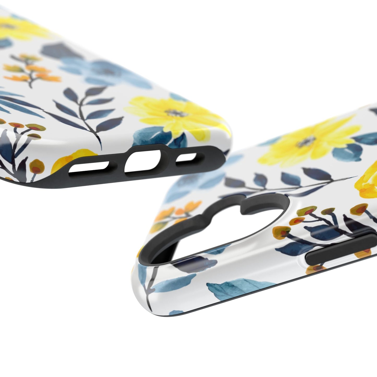 Golden Yellow & Sky Blue Floral – Watercolor Botanical MagSafe iPhone Case - BOGO Cases