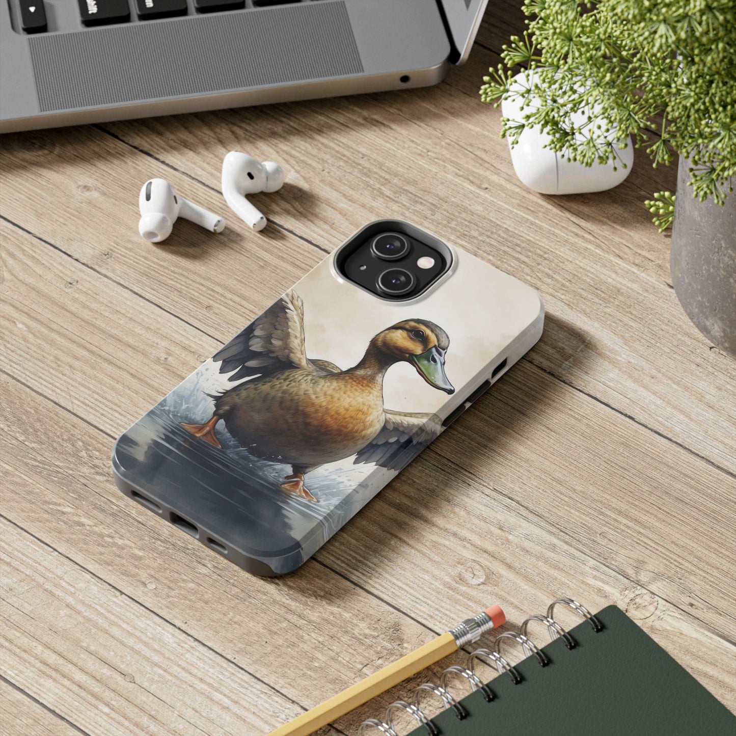 Graceful Duck in Watercolor Scene - iPhone Case - BOGO Cases