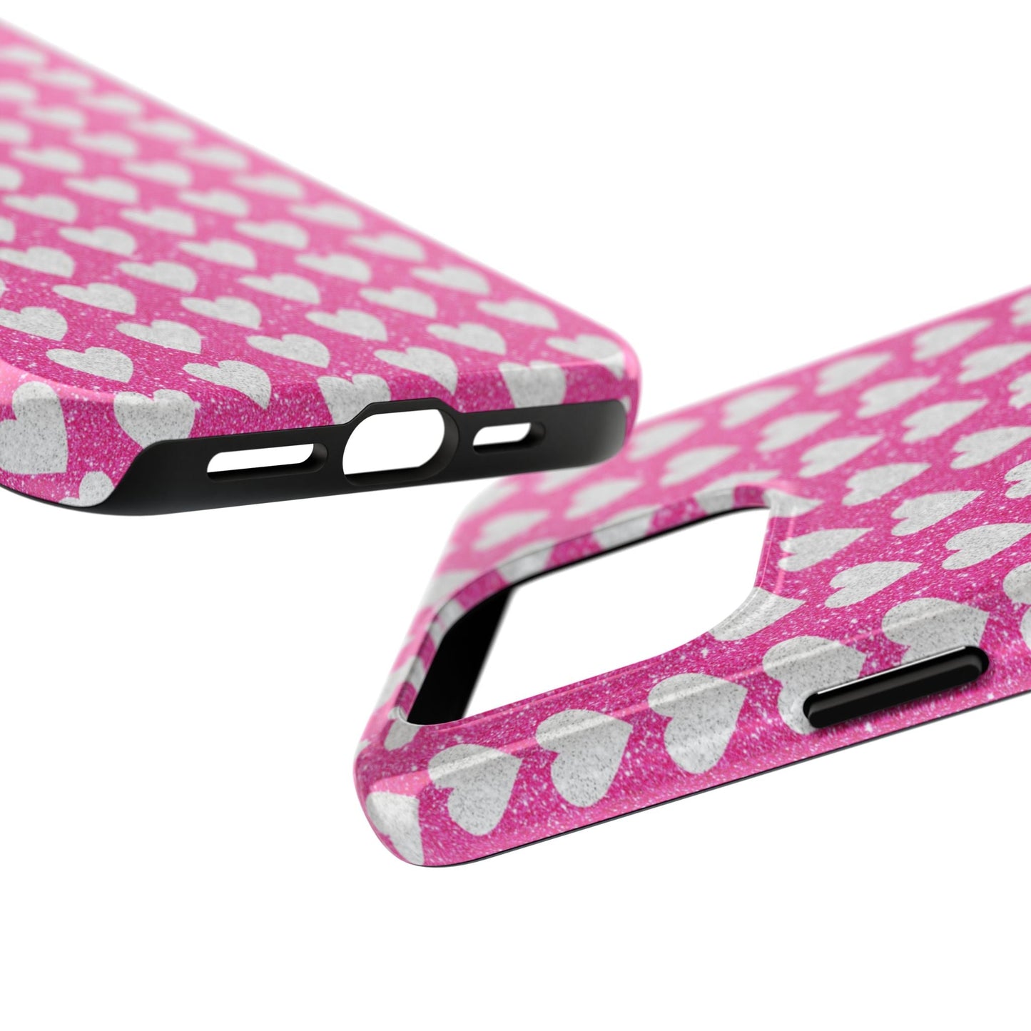 Hot Pink and Silver Glitter Hearts - iPhone Series Case - BOGO Cases