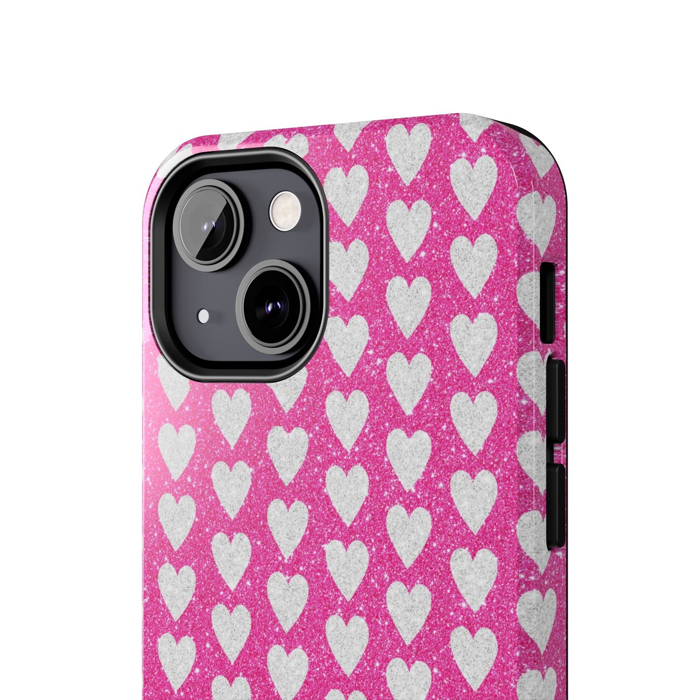Hot Pink and Silver Glitter Hearts - iPhone Series Case - BOGO Cases