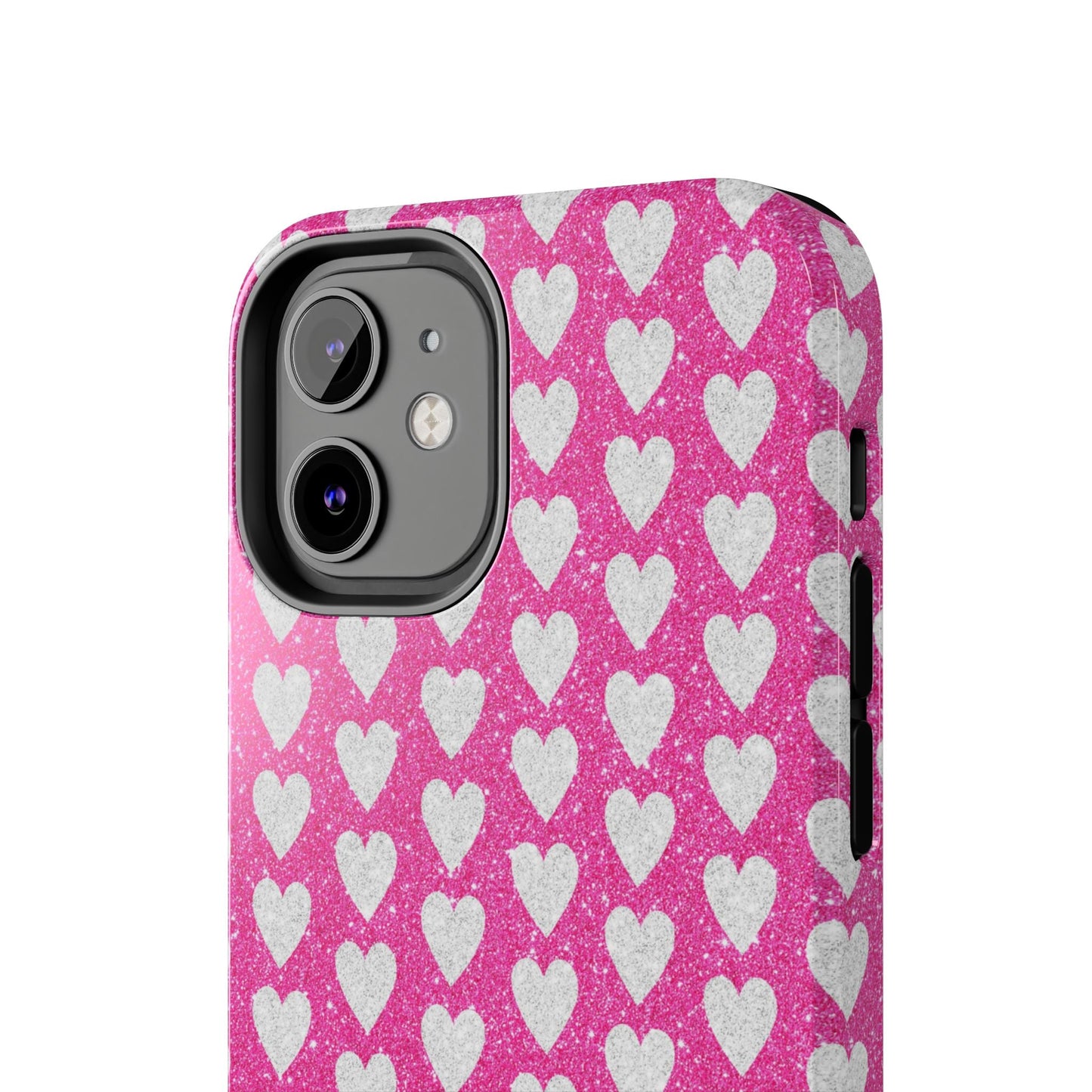 Hot Pink and Silver Glitter Hearts - iPhone Series Case - BOGO Cases