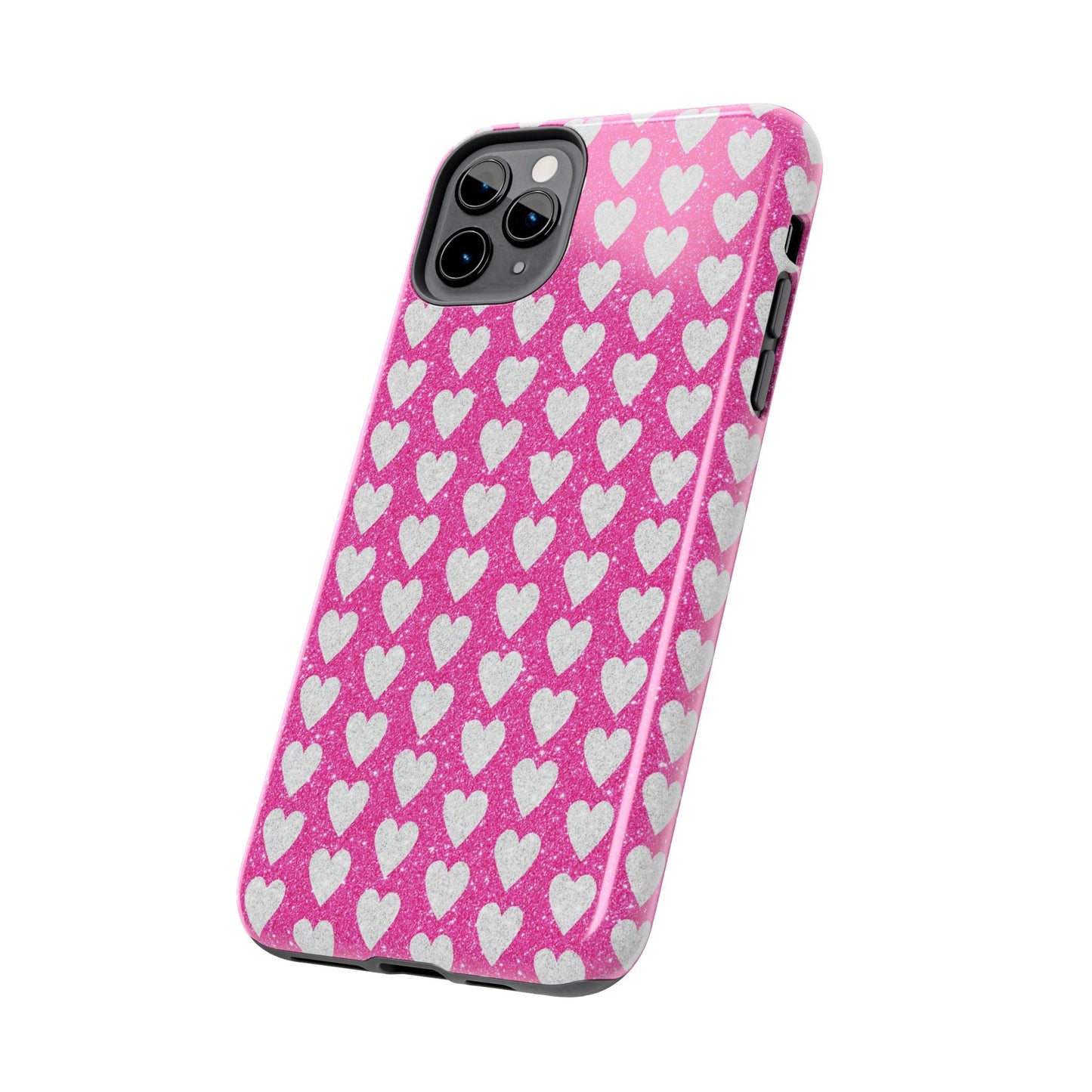 Hot Pink and Silver Glitter Hearts - iPhone Series Case - BOGO Cases