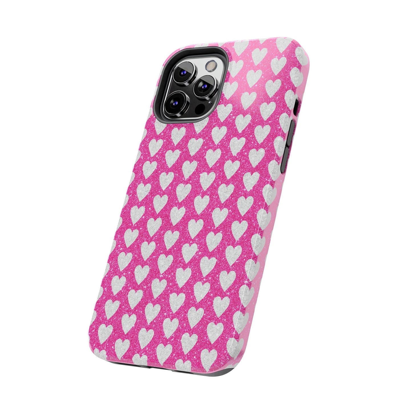 Hot Pink and Silver Glitter Hearts - iPhone Series Case - BOGO Cases