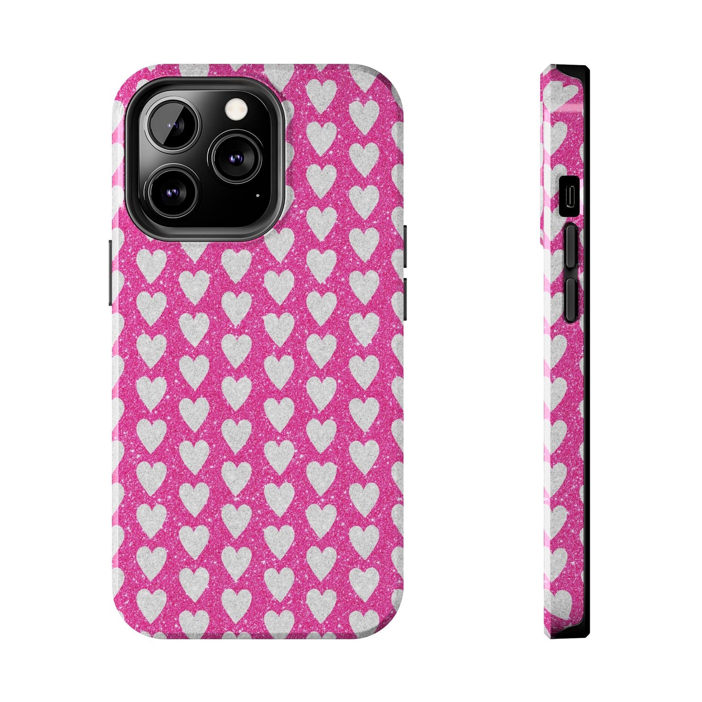 Hot Pink and Silver Glitter Hearts - iPhone Series Case - BOGO Cases