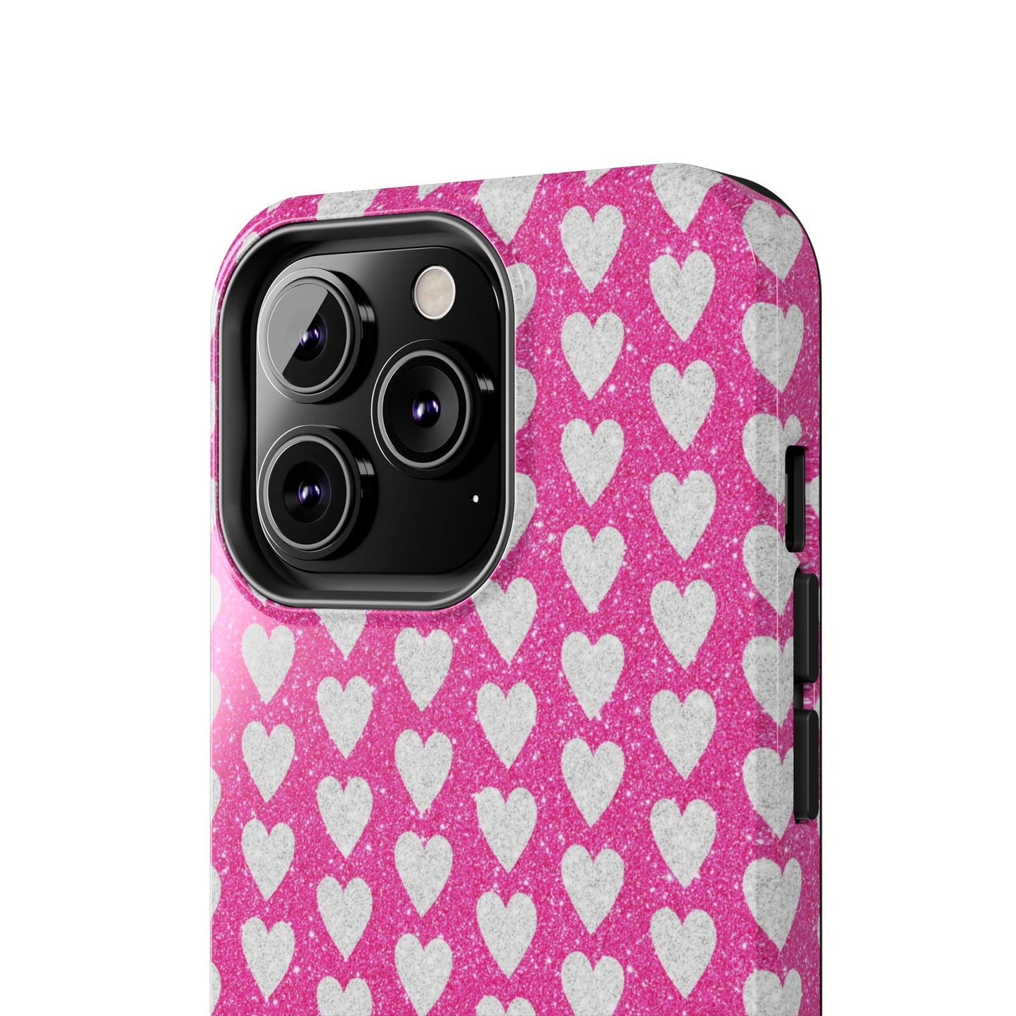 Hot Pink and Silver Glitter Hearts - iPhone Series Case - BOGO Cases