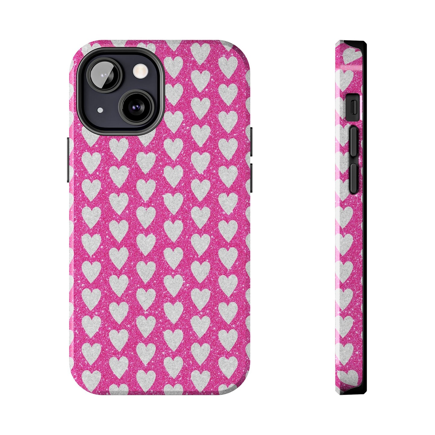 Hot Pink and Silver Glitter Hearts - iPhone Series Case - BOGO Cases