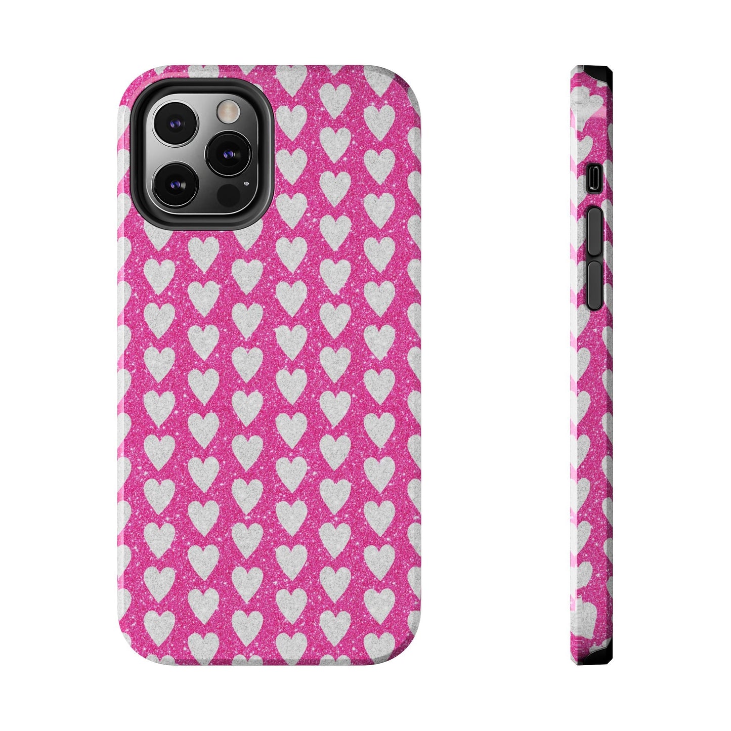 Hot Pink and Silver Glitter Hearts - iPhone Series Case - BOGO Cases