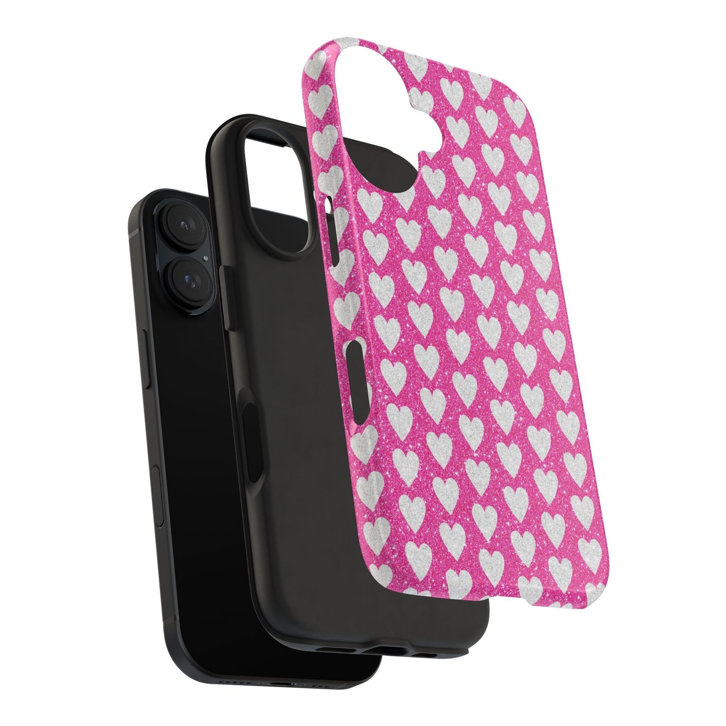 Hot Pink and Silver Glitter Hearts - iPhone Series Case - BOGO Cases