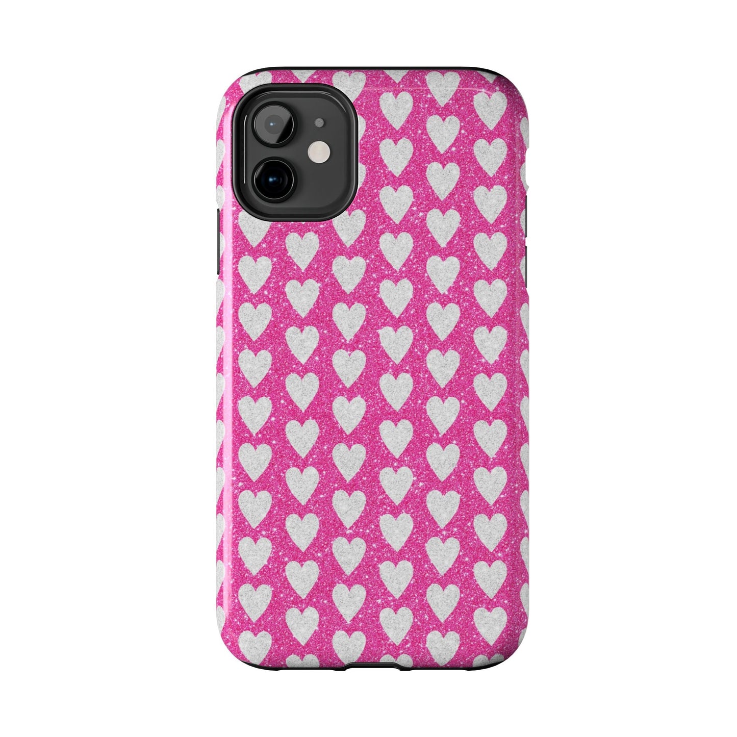 Hot Pink and Silver Glitter Hearts - iPhone Series Case - BOGO Cases