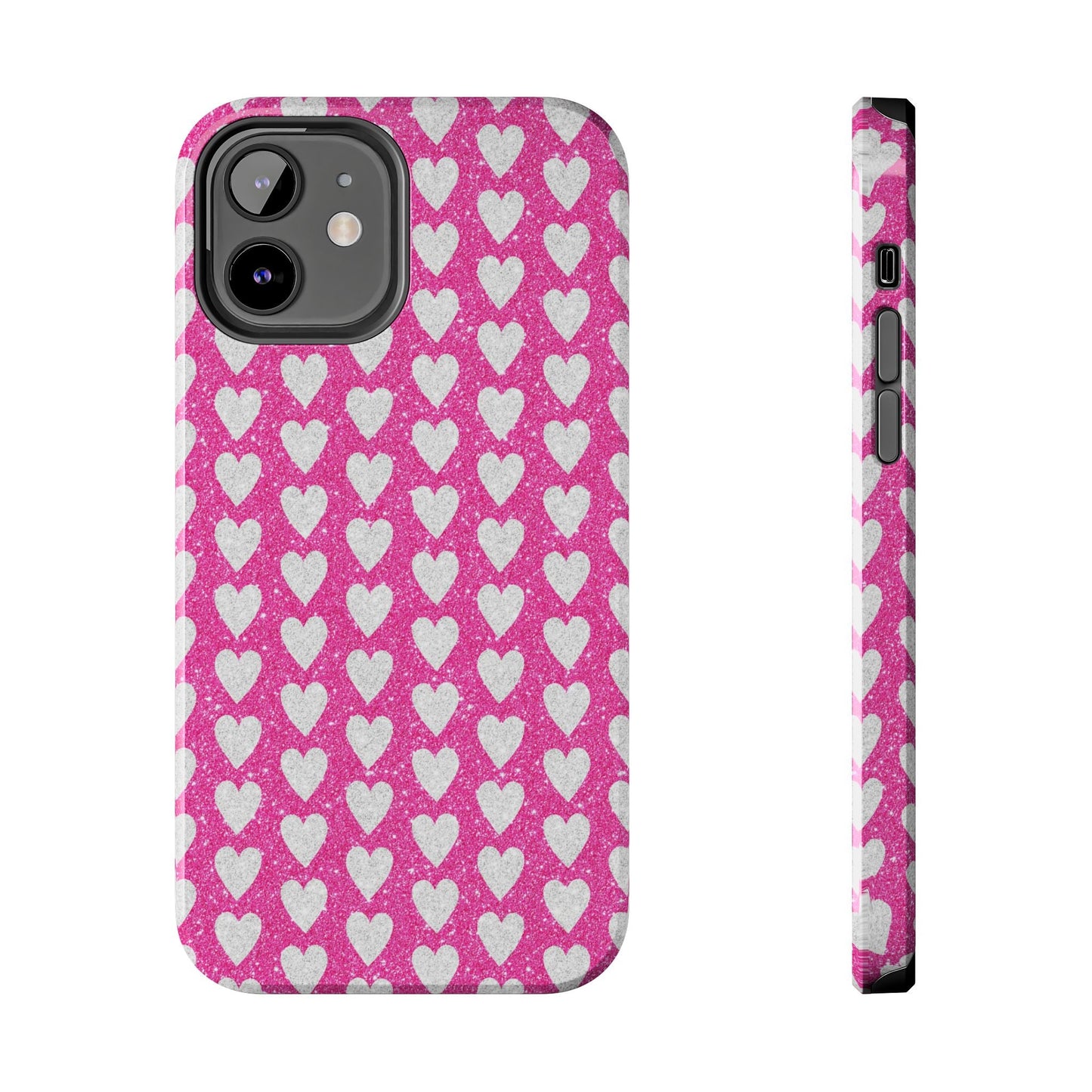 Hot Pink and Silver Glitter Hearts - iPhone Series Case - BOGO Cases
