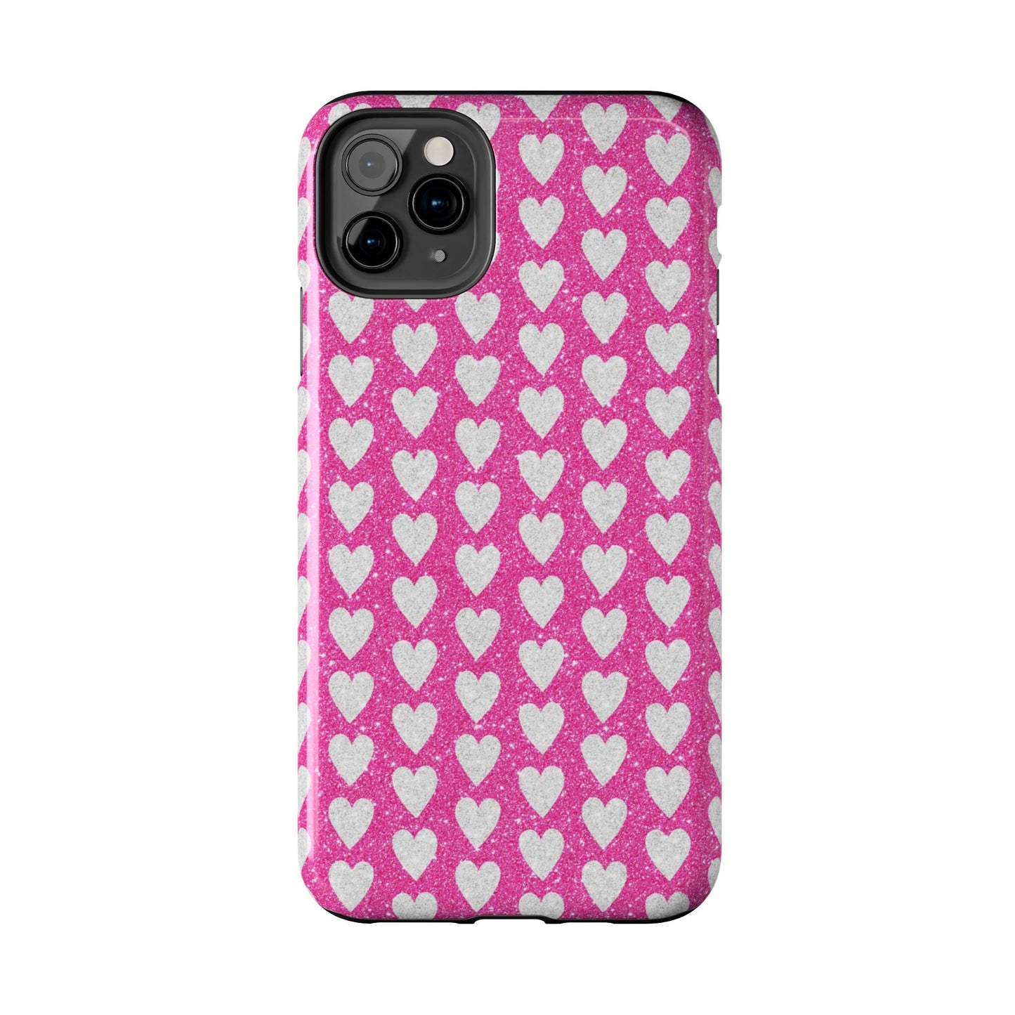 Hot Pink and Silver Glitter Hearts - iPhone Series Case - BOGO Cases