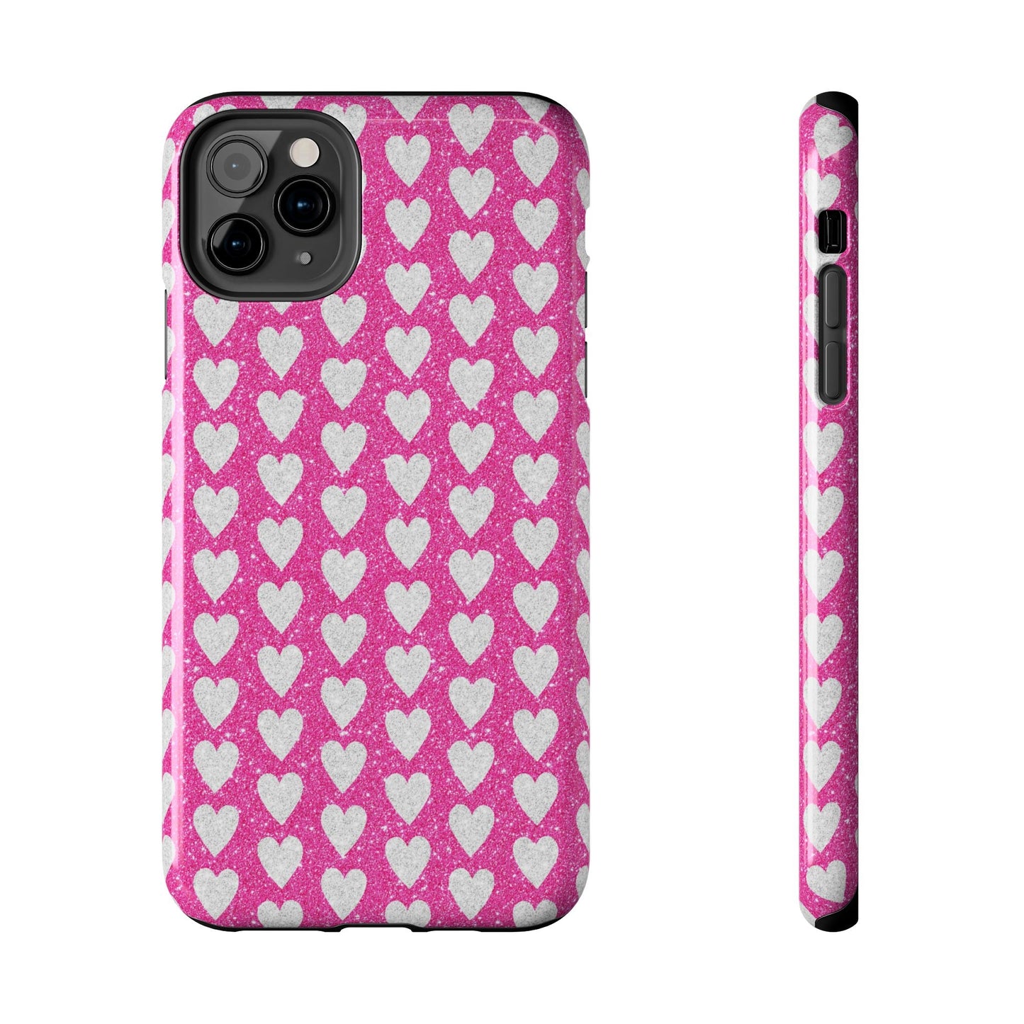 Hot Pink and Silver Glitter Hearts - iPhone Series Case - BOGO Cases