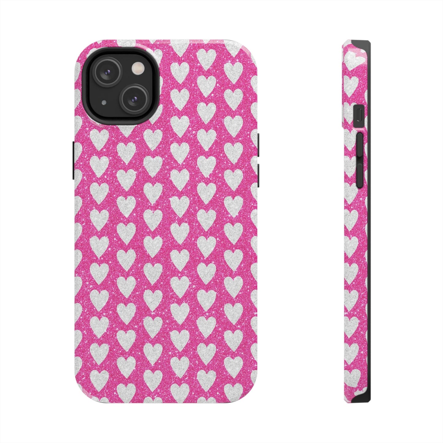 Hot Pink and Silver Glitter Hearts - iPhone Series Case - BOGO Cases
