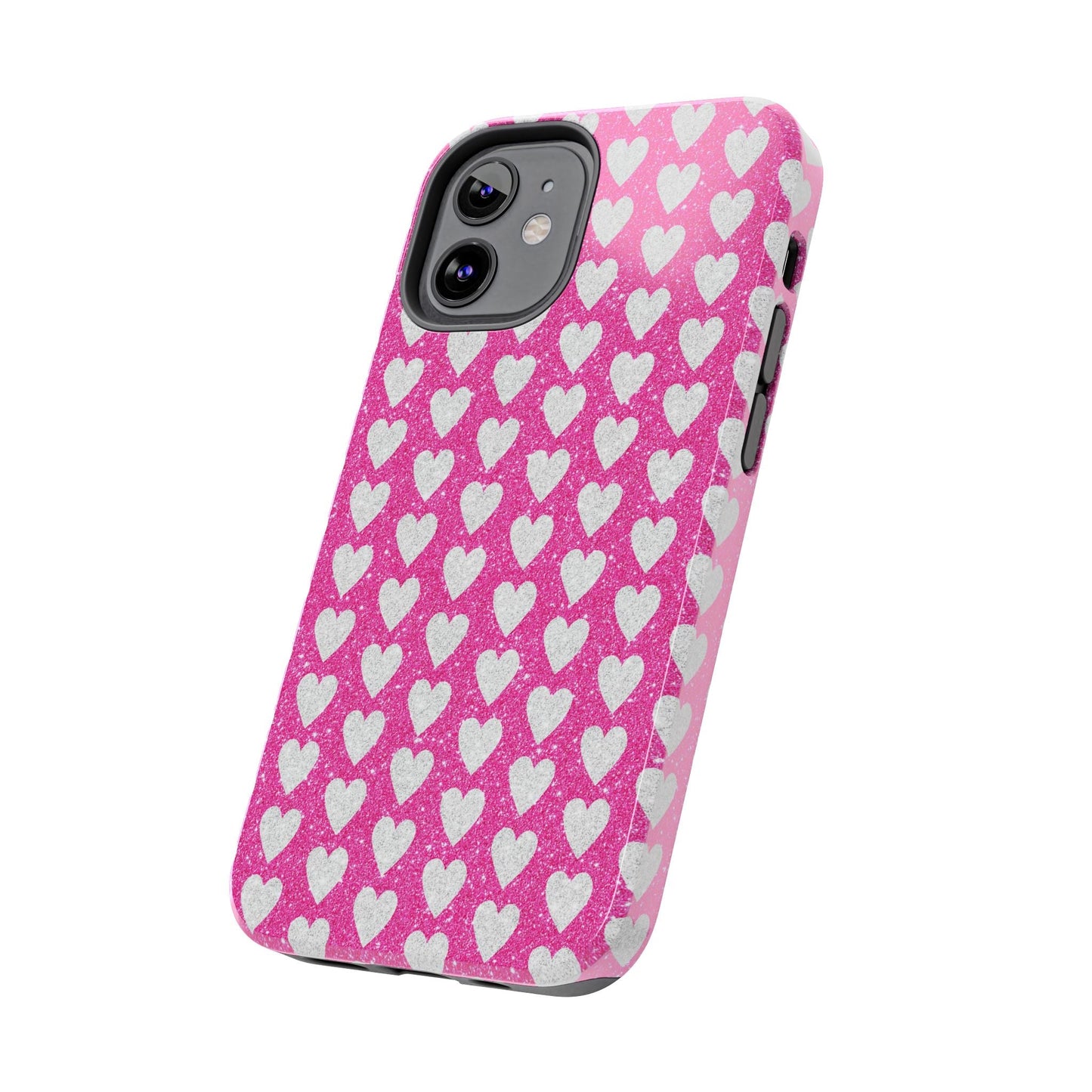 Hot Pink and Silver Glitter Hearts - iPhone Series Case - BOGO Cases