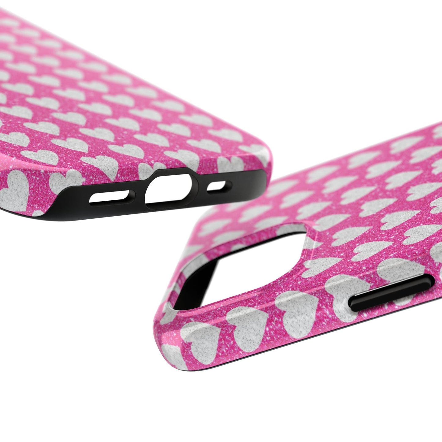 Hot Pink and Silver Glitter Hearts - iPhone Series Case - BOGO Cases
