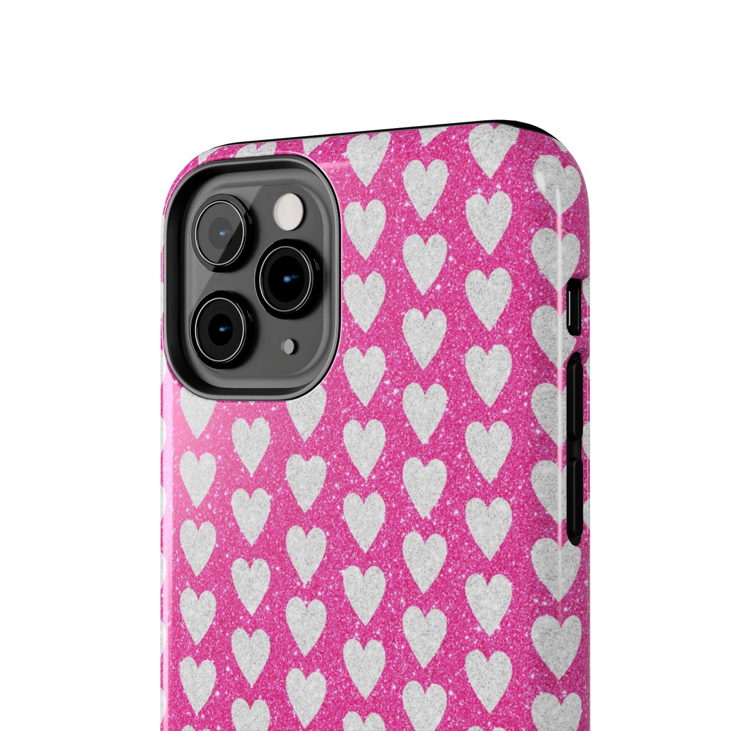 Hot Pink and Silver Glitter Hearts - iPhone Series Case - BOGO Cases