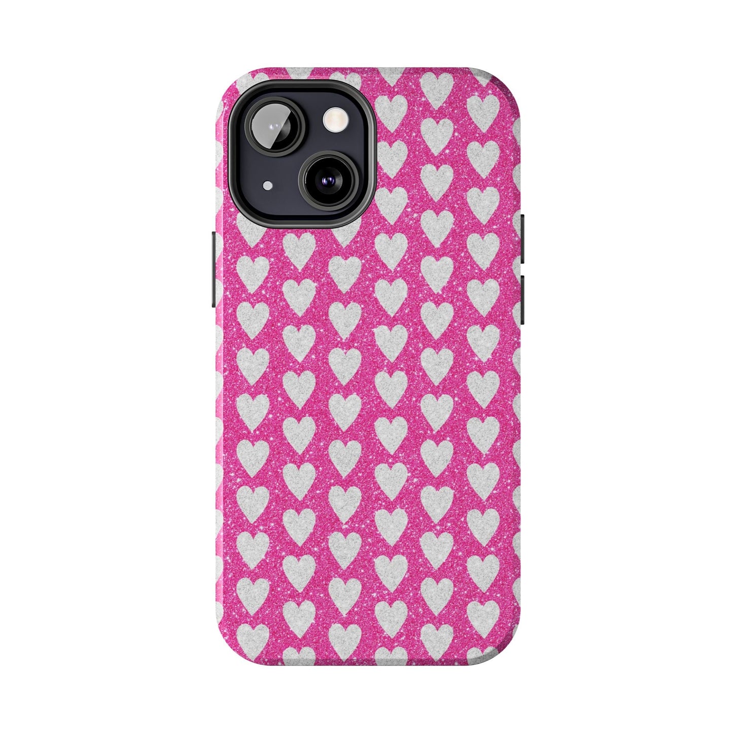 Hot Pink and Silver Glitter Hearts - iPhone Series Case - BOGO Cases