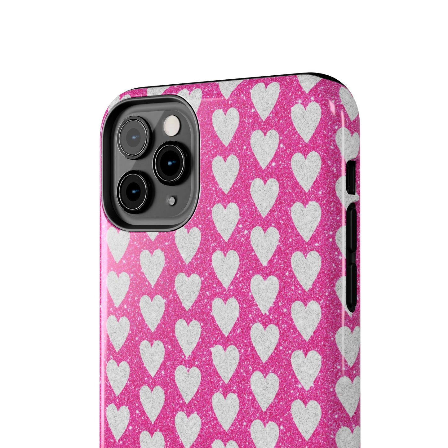 Hot Pink and Silver Glitter Hearts - iPhone Series Case - BOGO Cases