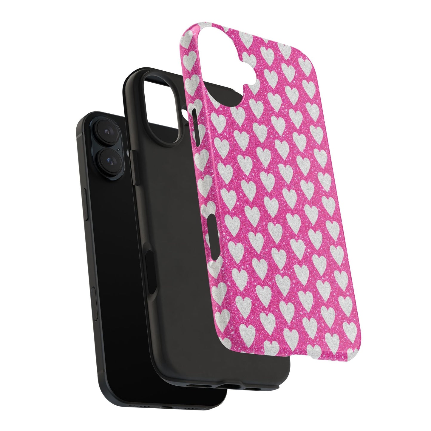 Hot Pink and Silver Glitter Hearts - iPhone Series Case - BOGO Cases
