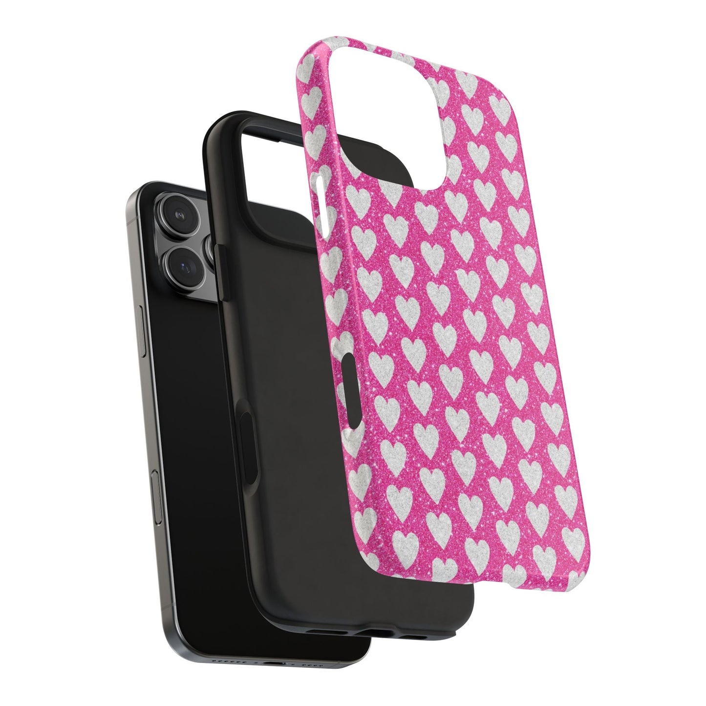 Hot Pink and Silver Glitter Hearts - iPhone Series Case - BOGO Cases