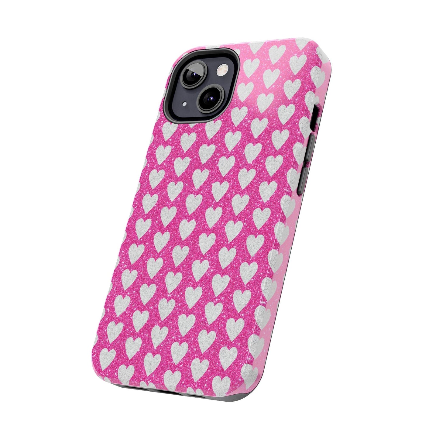 Hot Pink and Silver Glitter Hearts - iPhone Series Case - BOGO Cases
