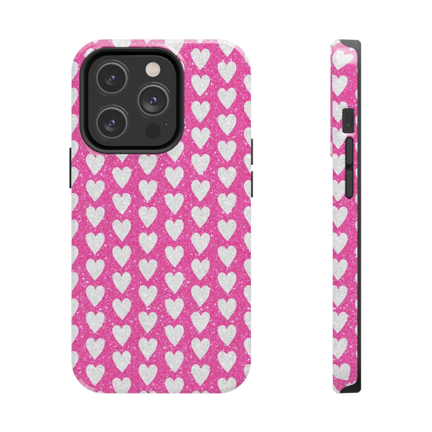 Hot Pink and Silver Glitter Hearts - iPhone Series Case - BOGO Cases
