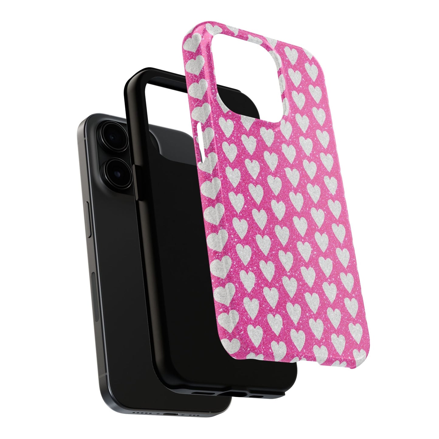 Hot Pink and Silver Glitter Hearts - iPhone Series Case - BOGO Cases