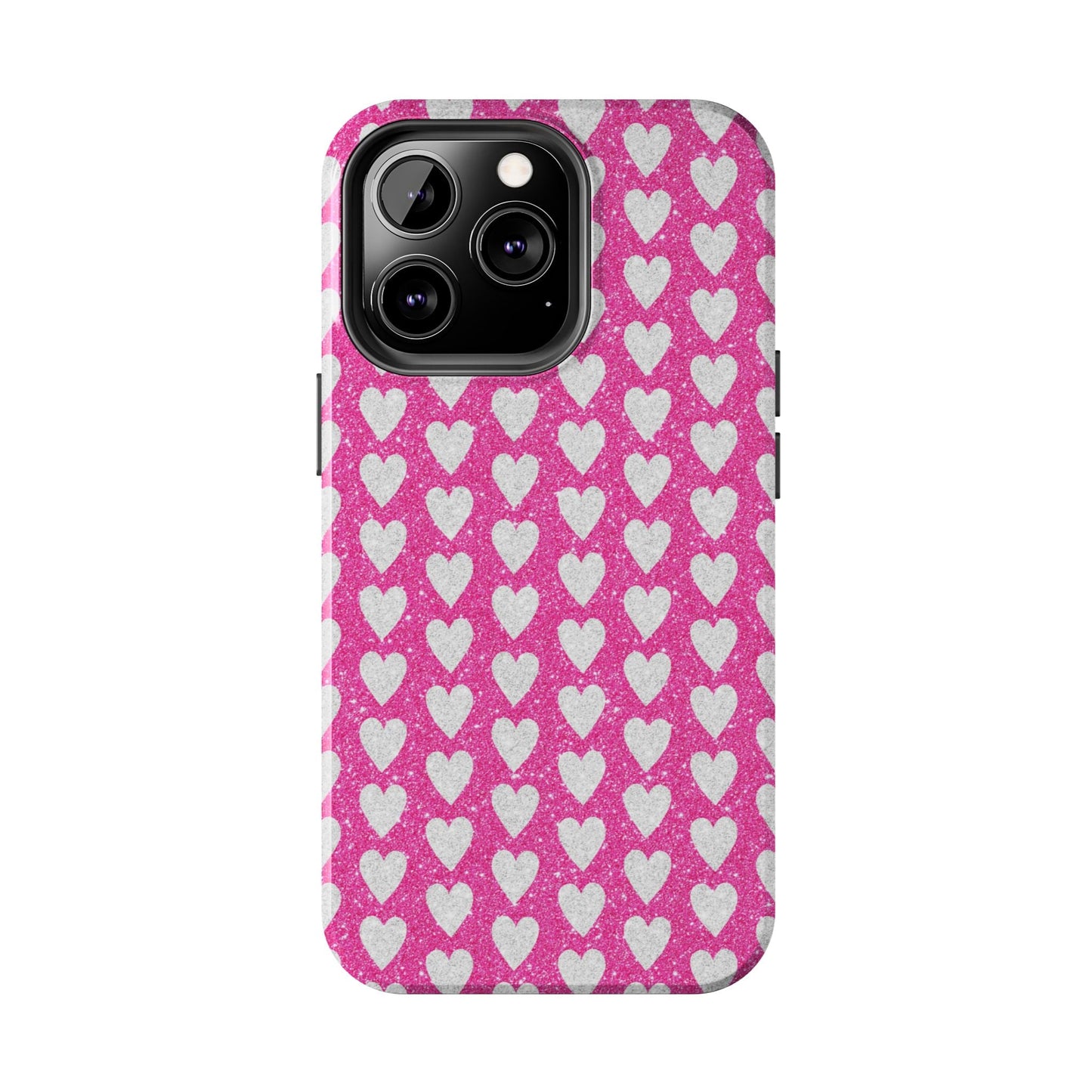 Hot Pink and Silver Glitter Hearts - iPhone Series Case - BOGO Cases