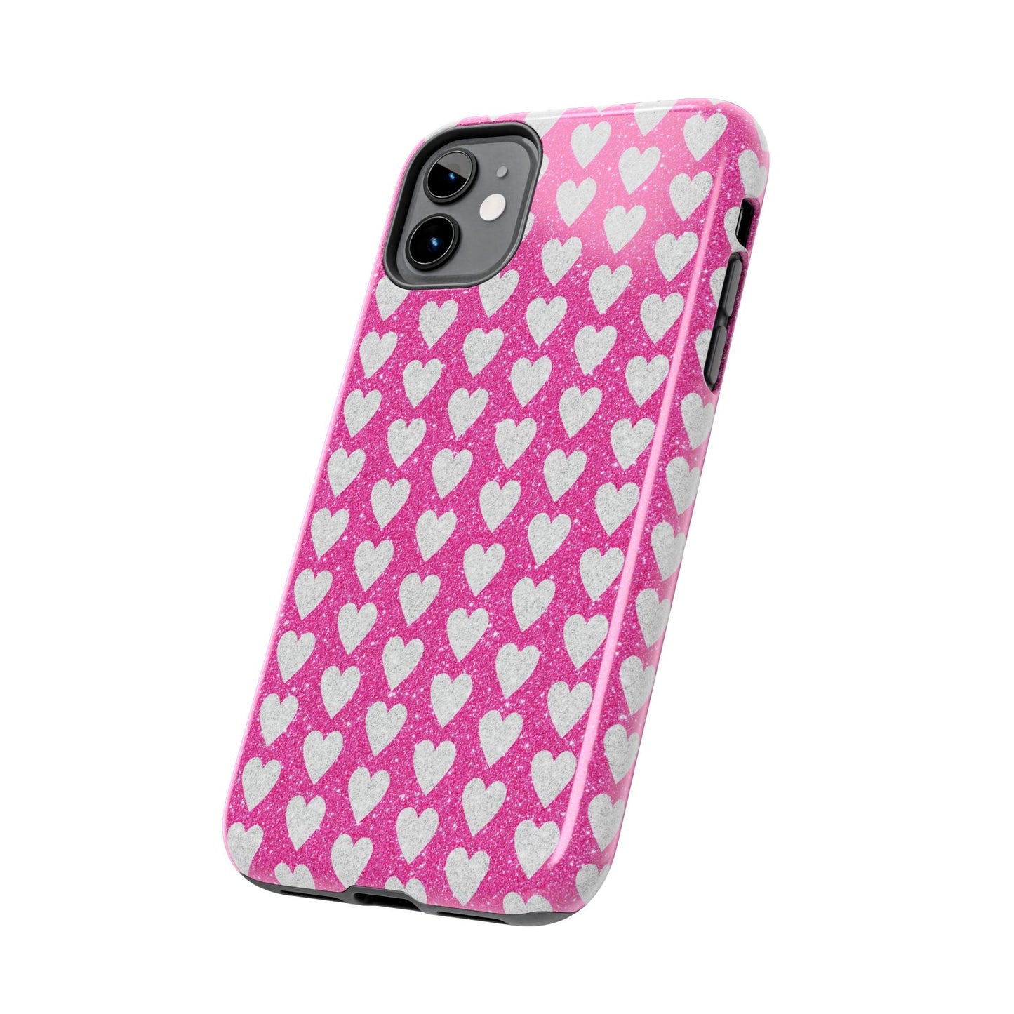 Hot Pink and Silver Glitter Hearts - iPhone Series Case - BOGO Cases