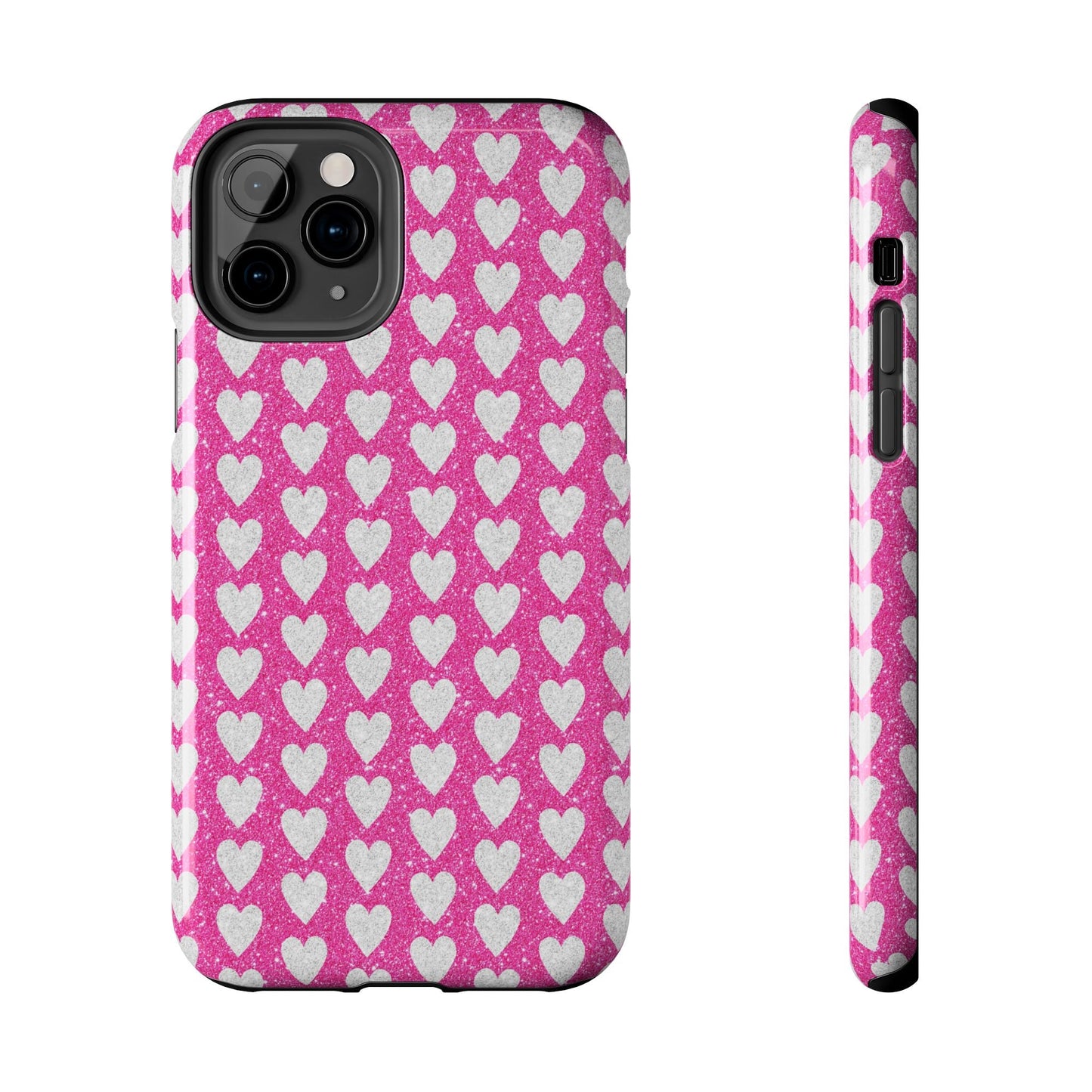 Hot Pink and Silver Glitter Hearts - iPhone Series Case - BOGO Cases