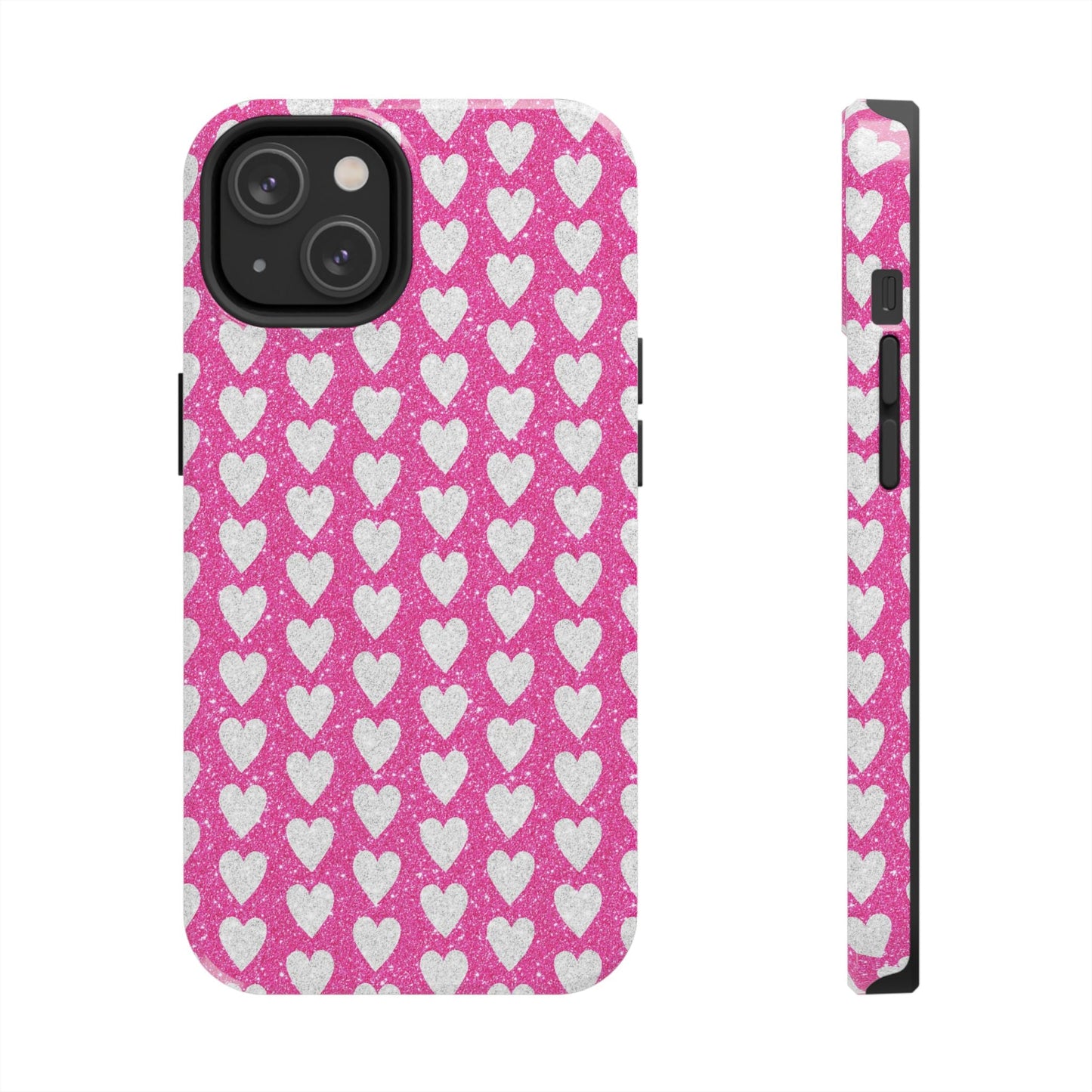 Hot Pink and Silver Glitter Hearts - iPhone Series Case - BOGO Cases