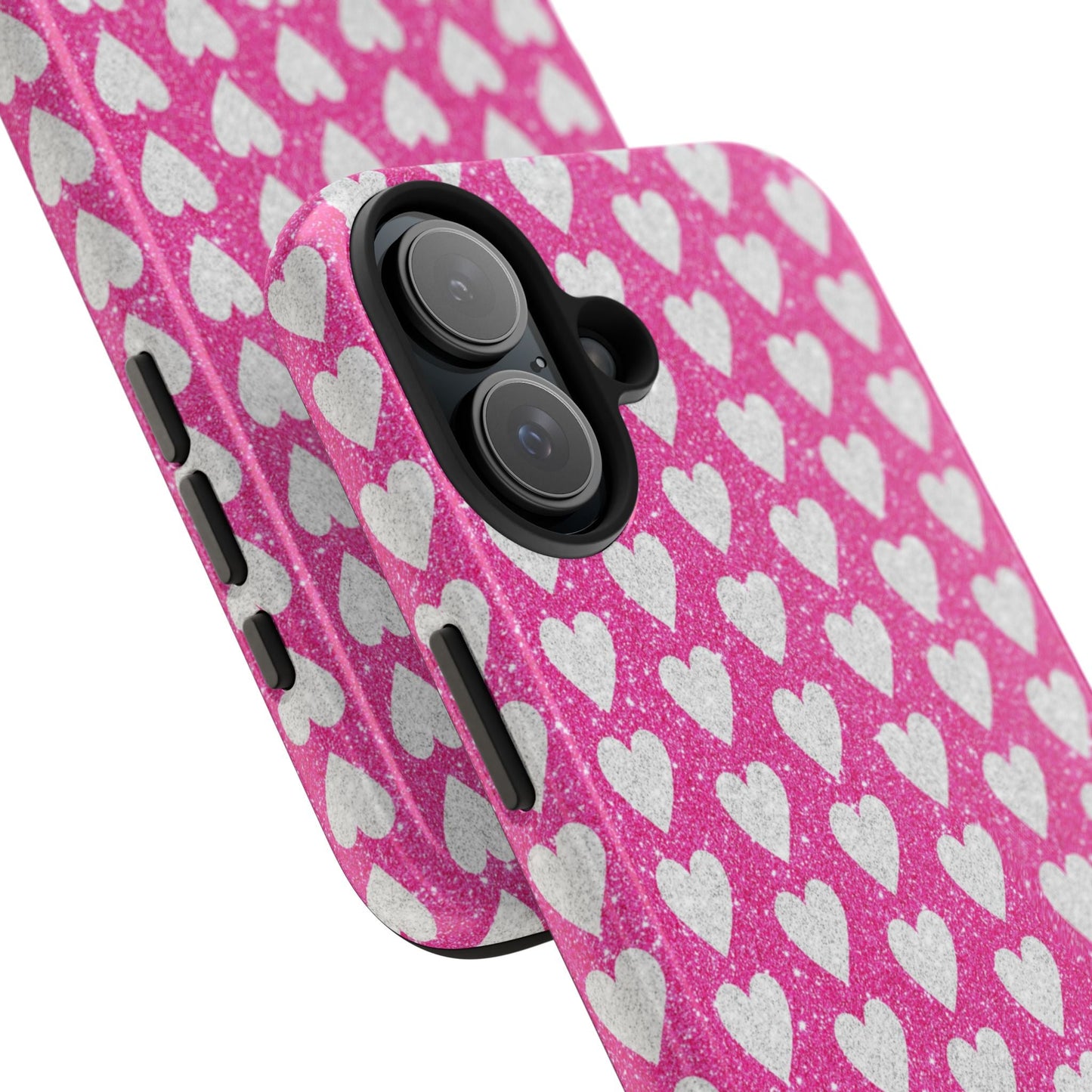 Hot Pink and Silver Glitter Hearts - iPhone Series Case - BOGO Cases