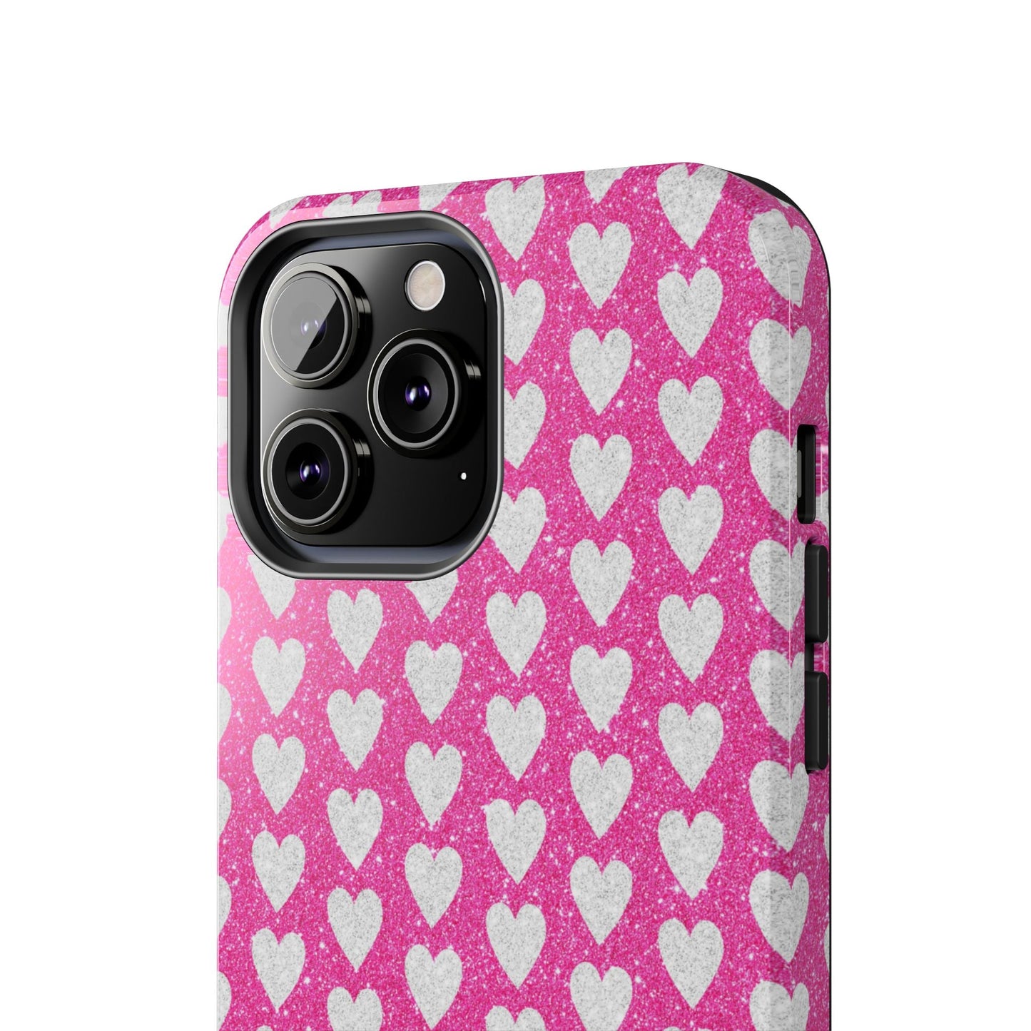 Hot Pink and Silver Glitter Hearts - iPhone Series Case - BOGO Cases
