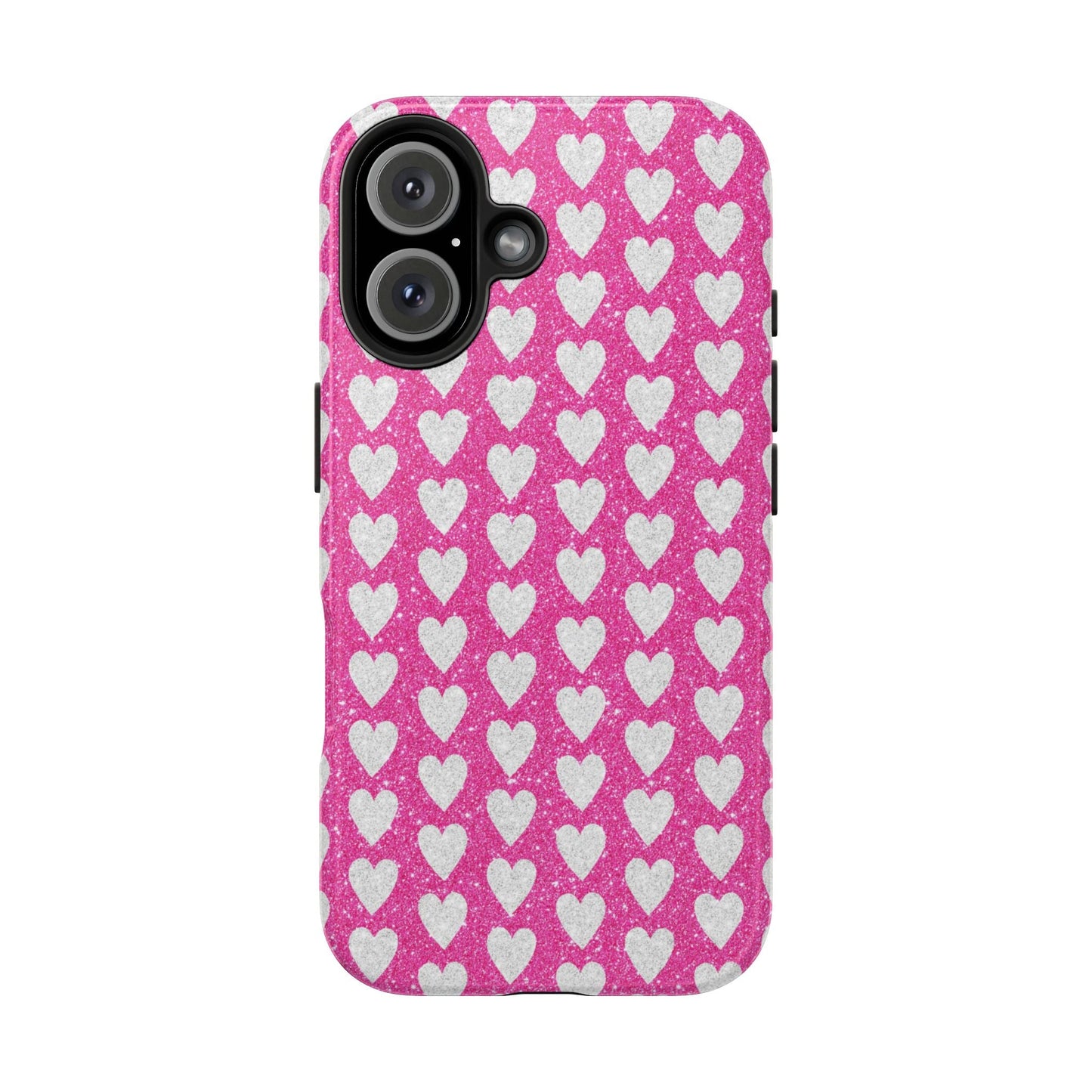 Hot Pink and Silver Glitter Hearts - iPhone Series Case - BOGO Cases
