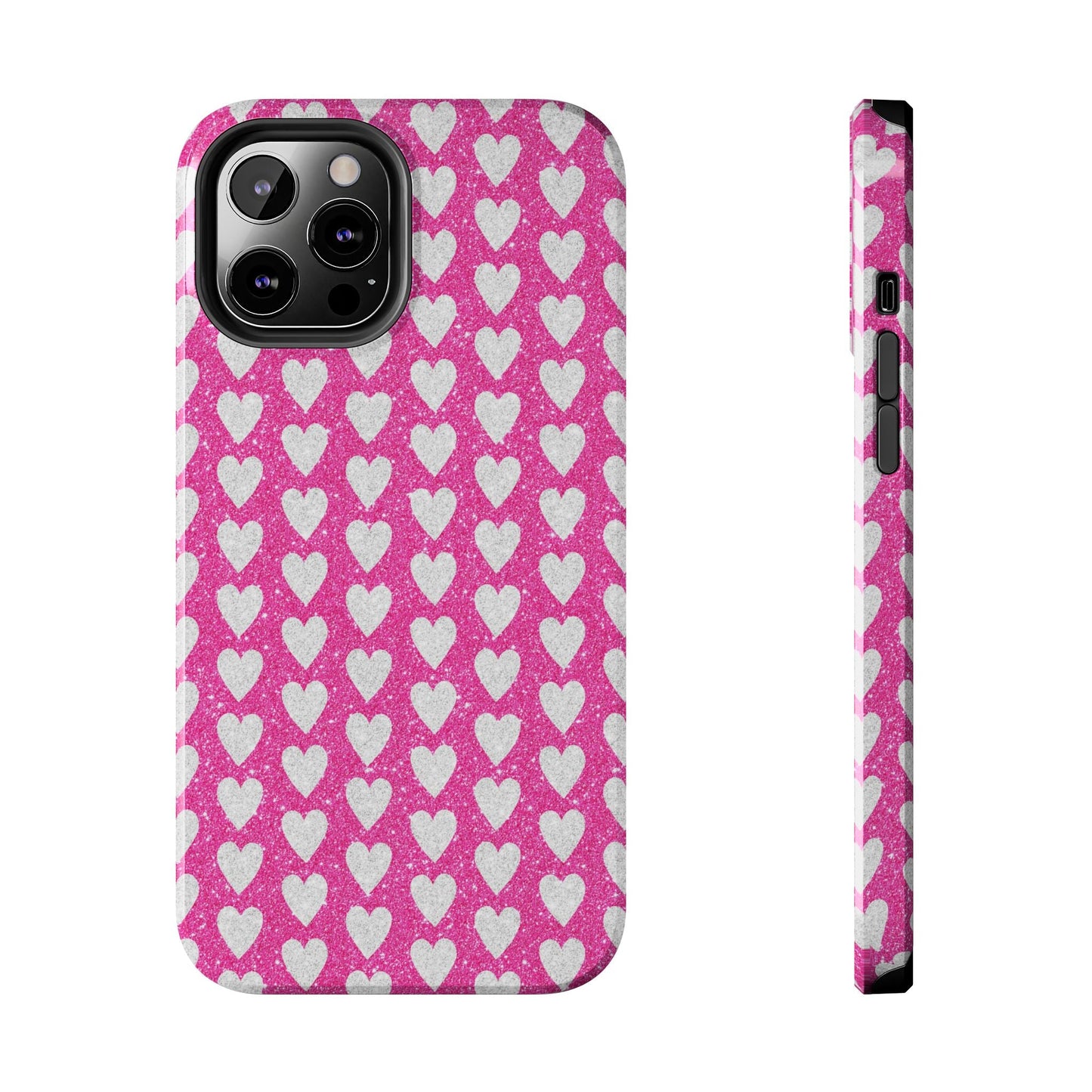 Hot Pink and Silver Glitter Hearts - iPhone Series Case - BOGO Cases