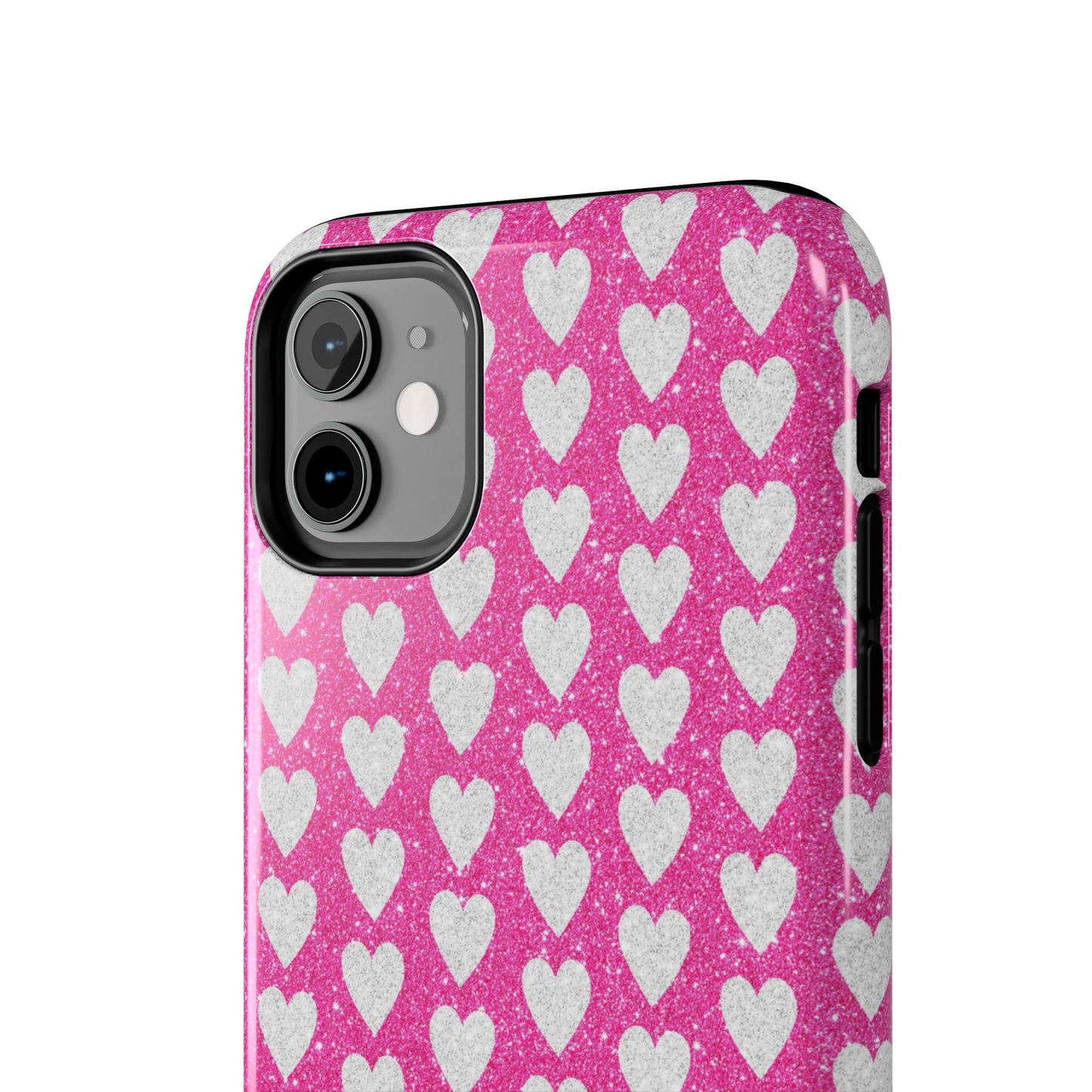 Hot Pink and Silver Glitter Hearts - iPhone Series Case - BOGO Cases