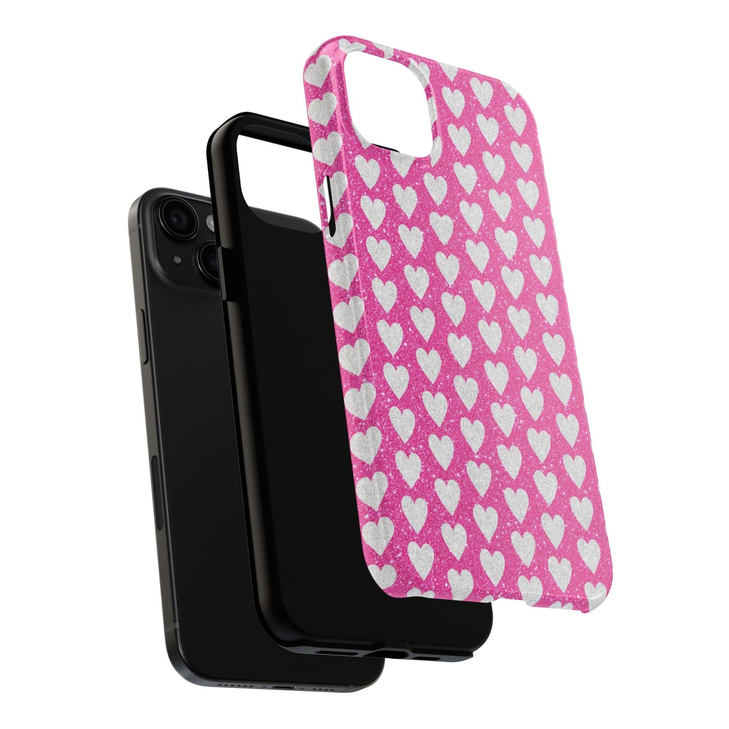 Hot Pink and Silver Glitter Hearts - iPhone Series Case - BOGO Cases