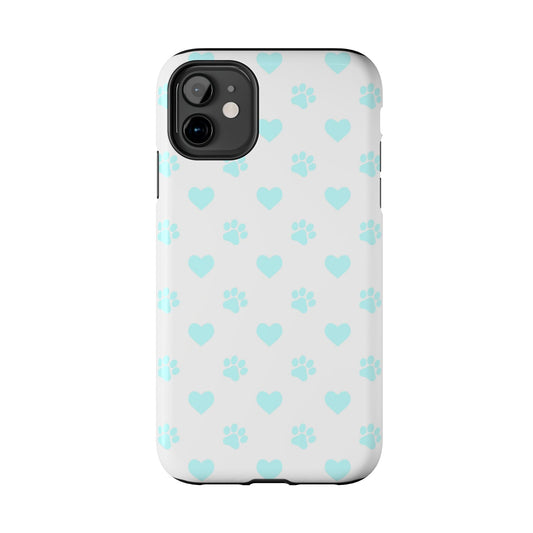 iPhone Case - Aqua Paw Print & Heart Design - BOGO Cases