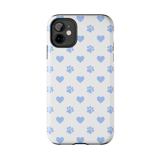 iPhone Case - Blue Paw Print & Heart Design - BOGO Cases