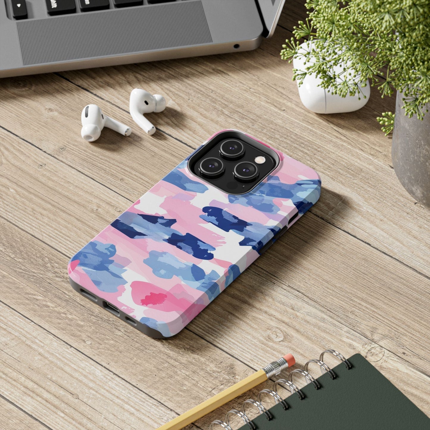 iPhone Case: Dynamic Pink & Navy Brushstroke Art - BOGO Cases